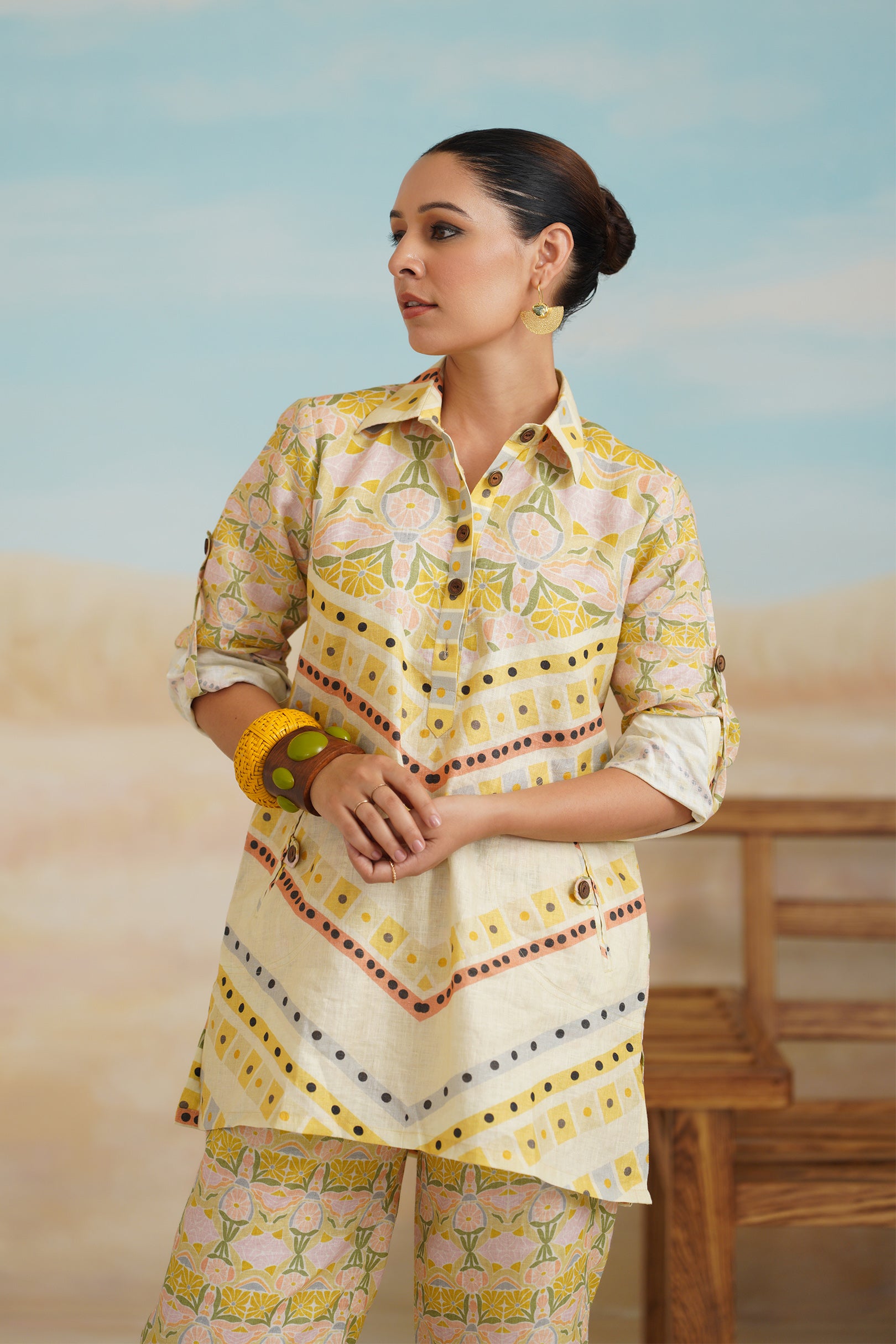 Topaz Pure Linen Printed Top - Neetika Chopra