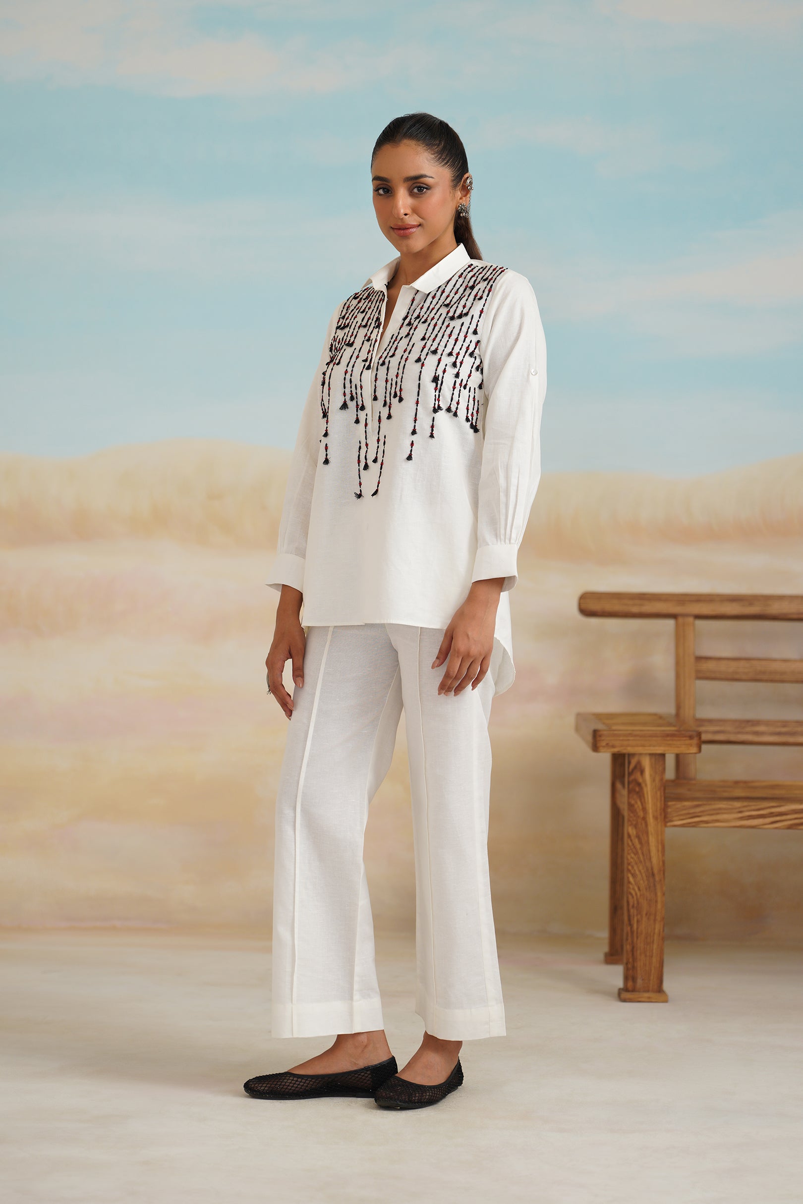 Shafak Cotton Linen Embroidered Matching set - Neetika Chopra