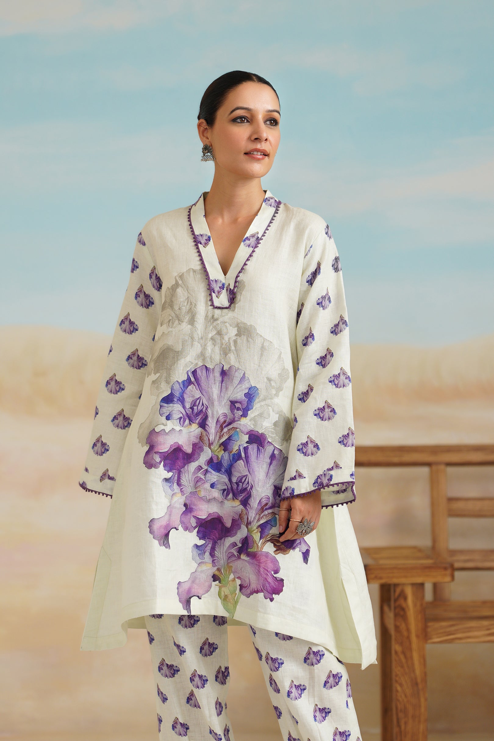 Orchid Pure Linen Printed Top - Neetika Chopra