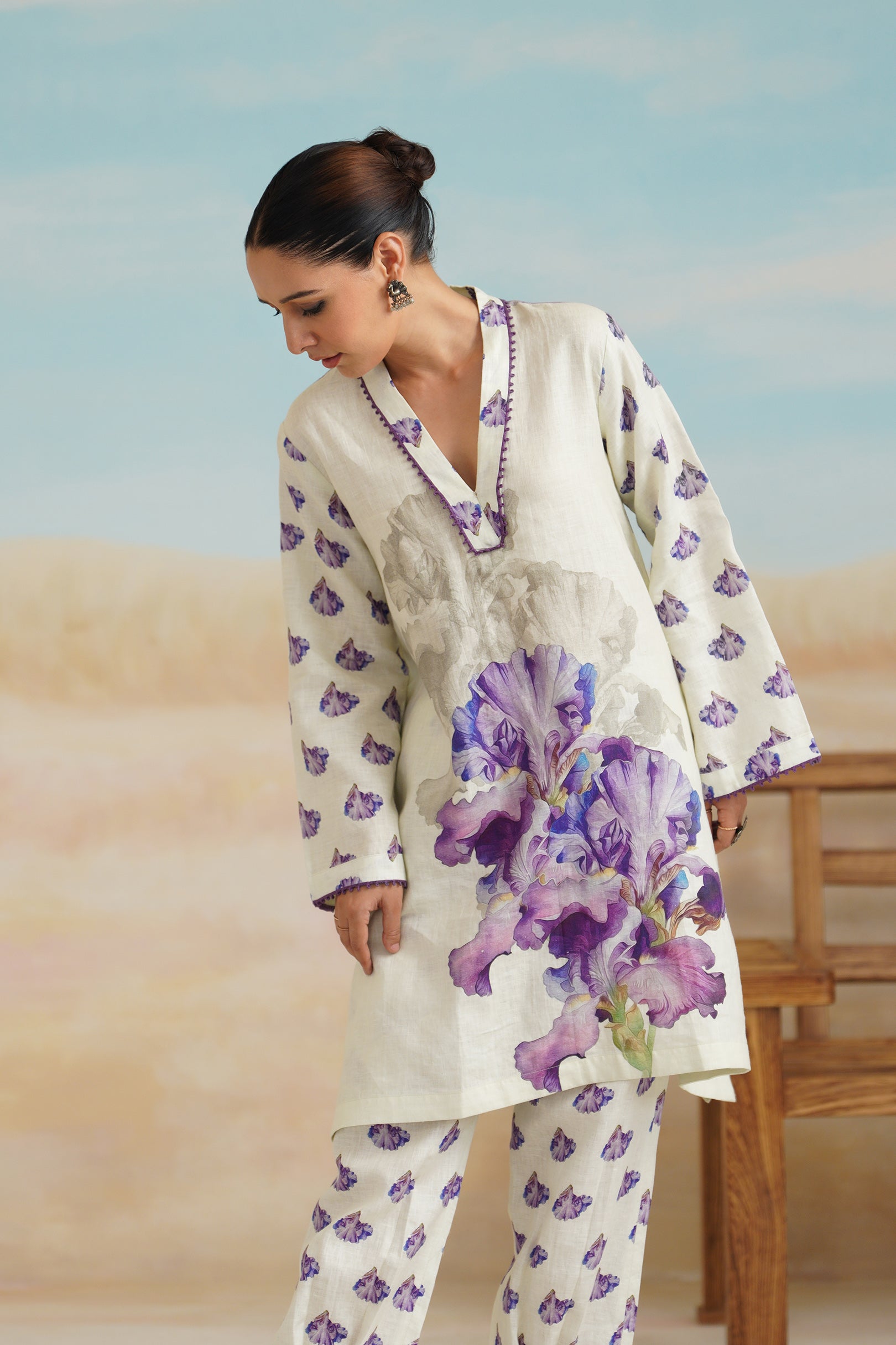 Orchid Pure Linen Printed Top - Neetika Chopra