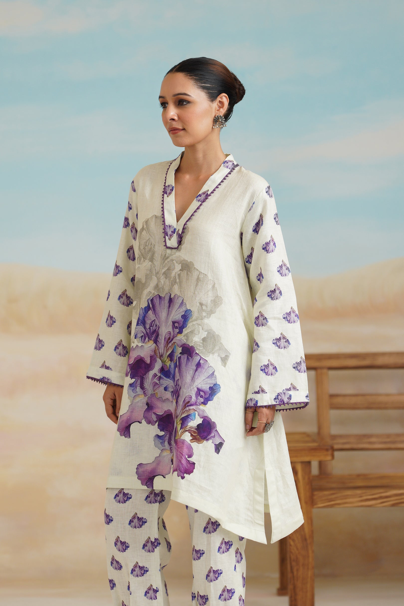 Orchid Pure Linen Printed Top - Neetika Chopra
