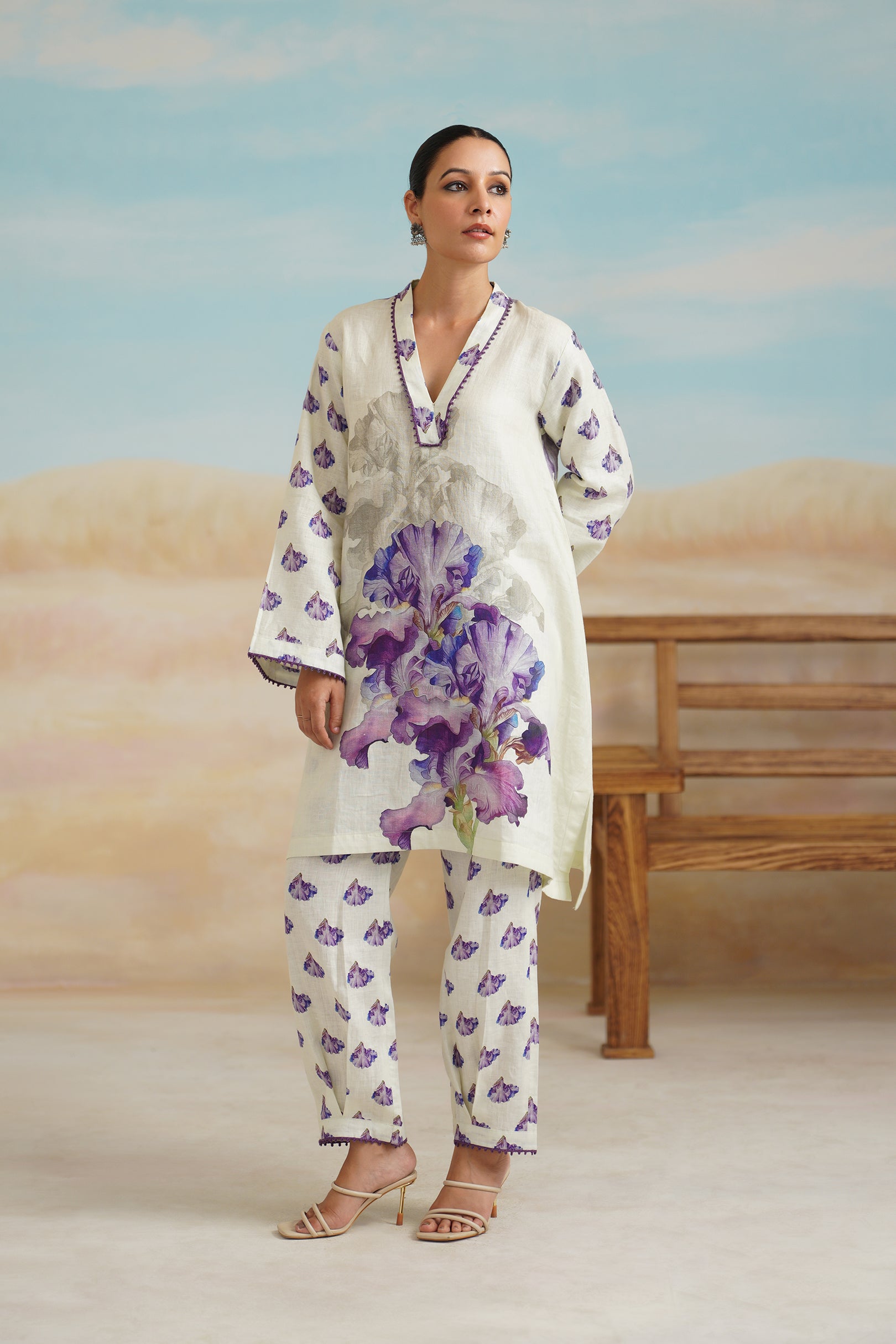 Orchid Pure Linen Printed Matching Set - Neetika Chopra