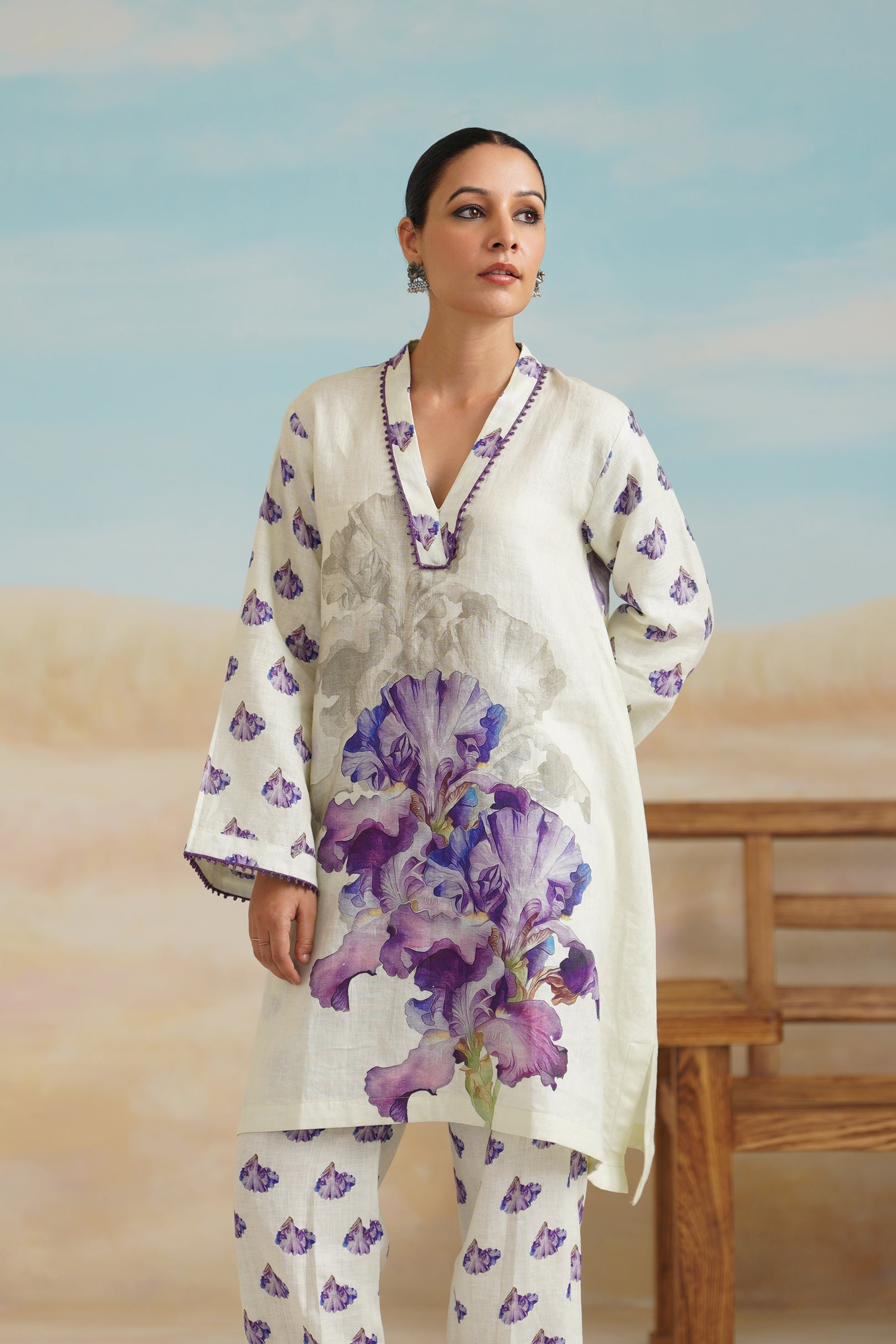 Orchid Pure Linen Printed Top - Neetika Chopra