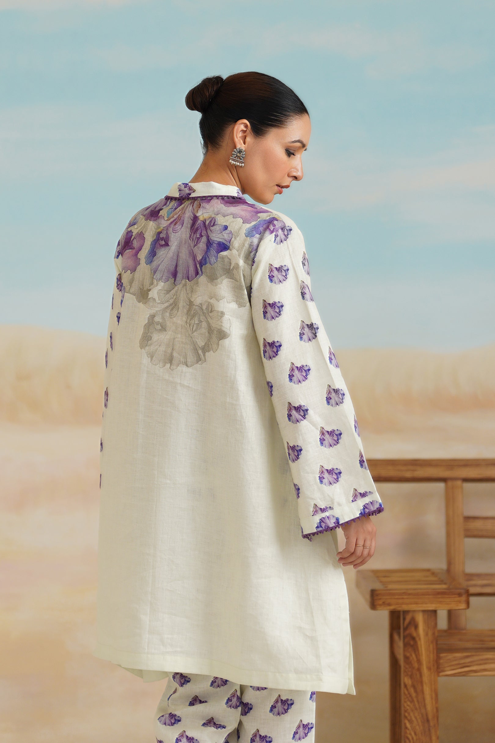 Orchid Pure Linen Printed Top - Neetika Chopra