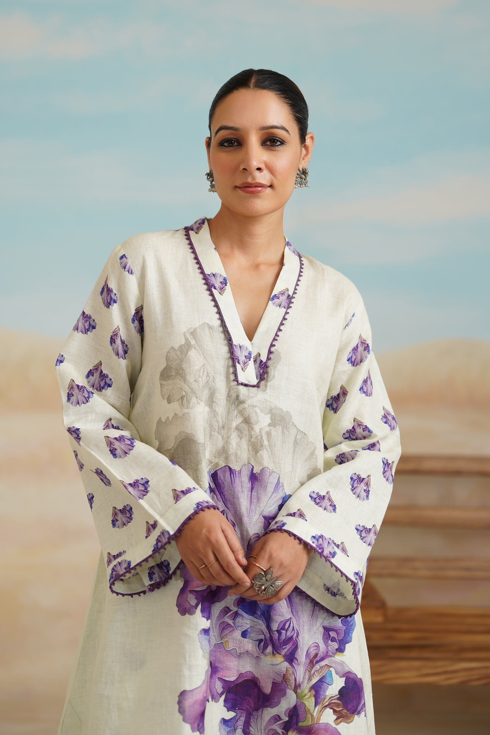 Orchid Pure Linen Printed Matching Set - Neetika Chopra