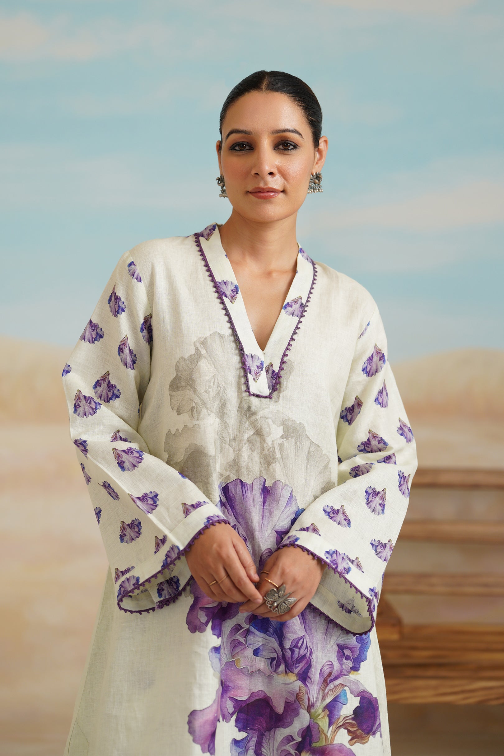 Orchid Pure Linen Printed Top - Neetika Chopra