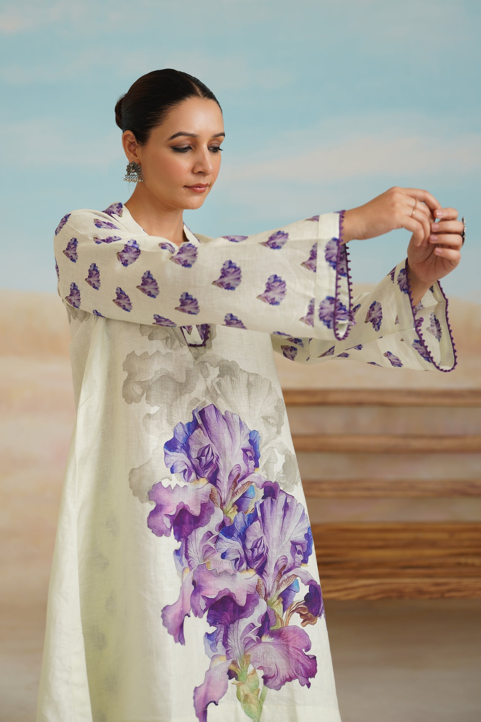 Orchid Pure Linen Printed Matching Set - Neetika Chopra