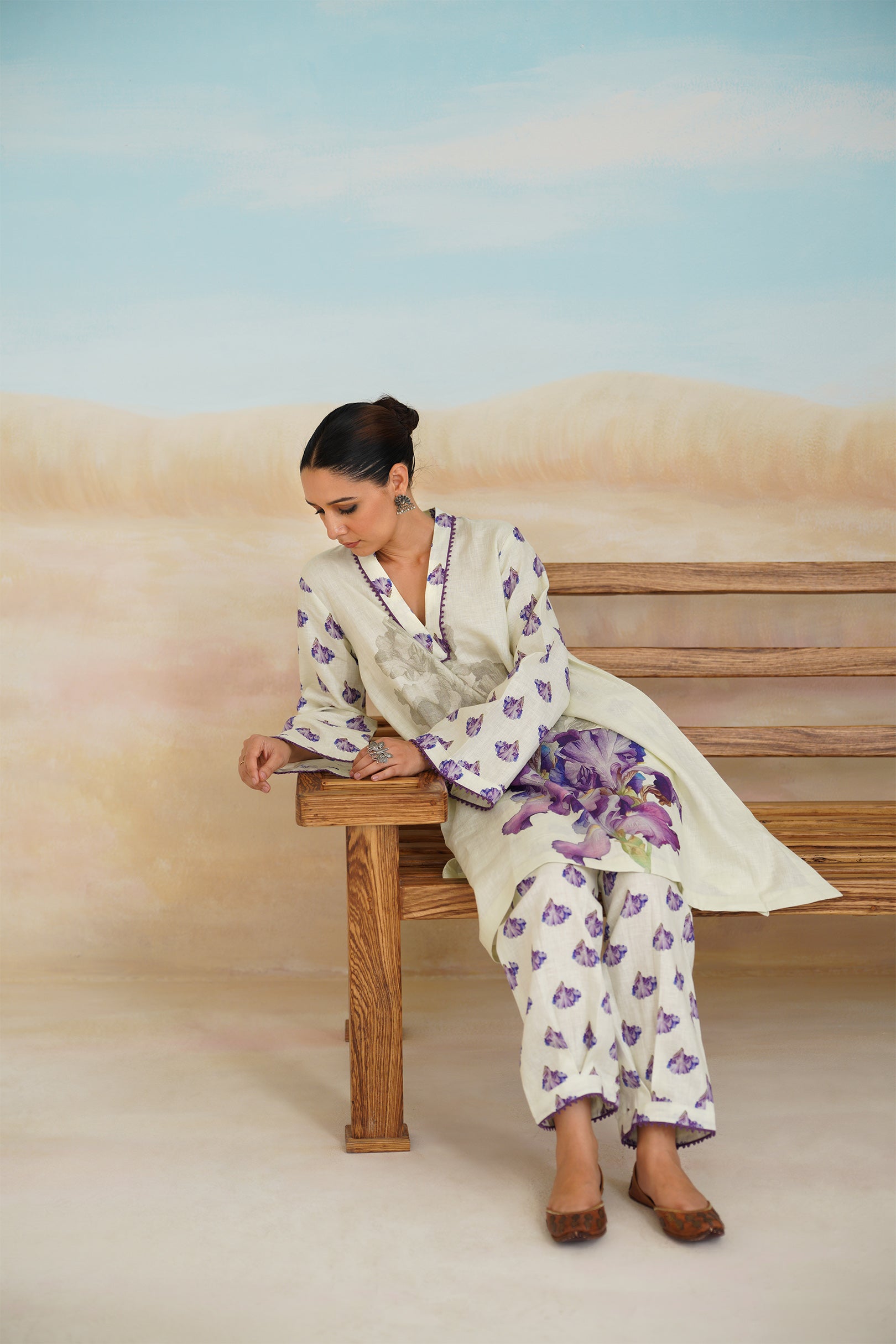Orchid Pure Linen Printed Top - Neetika Chopra