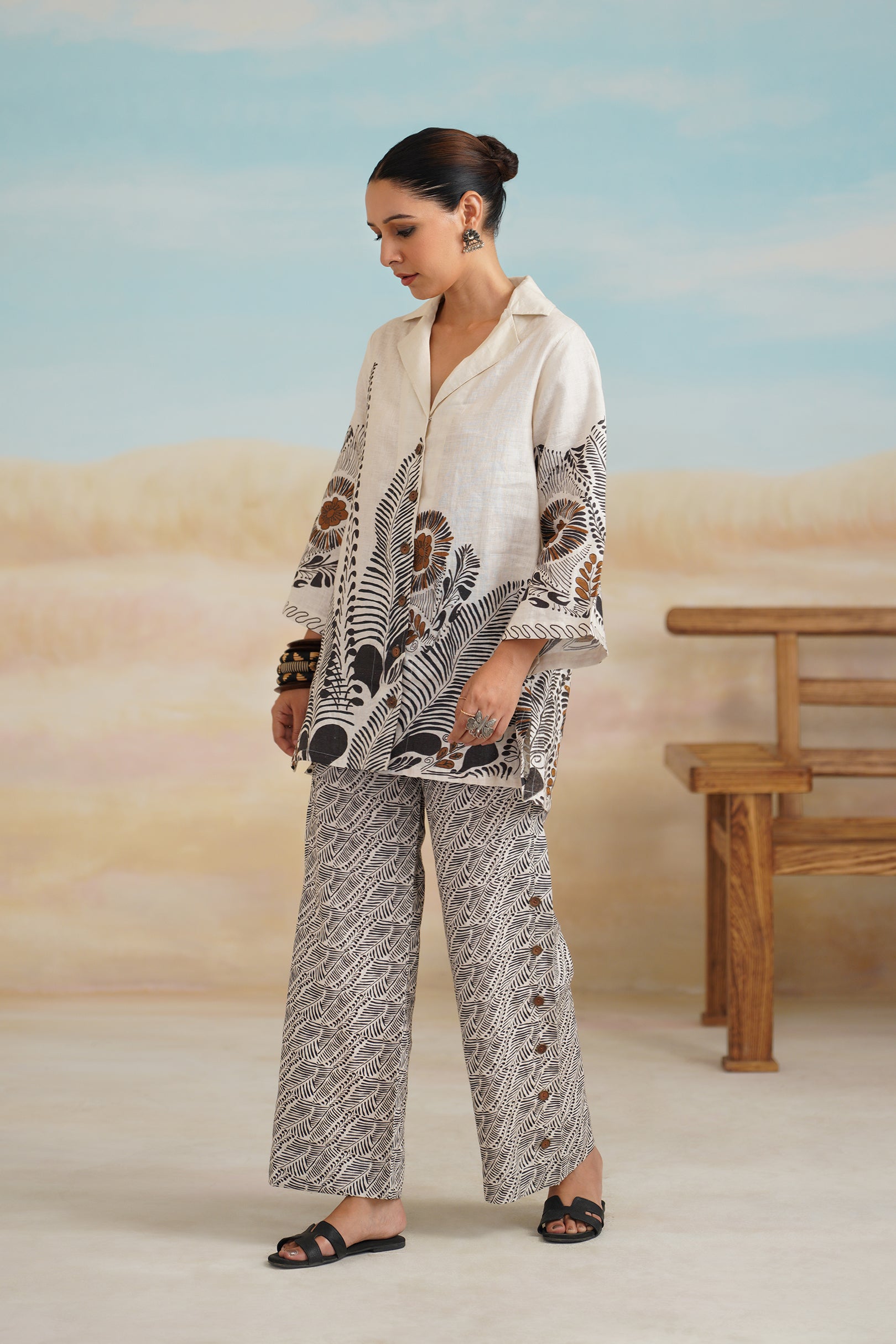 Stellar Pure Linen Printed Matching Set - Neetika Chopra
