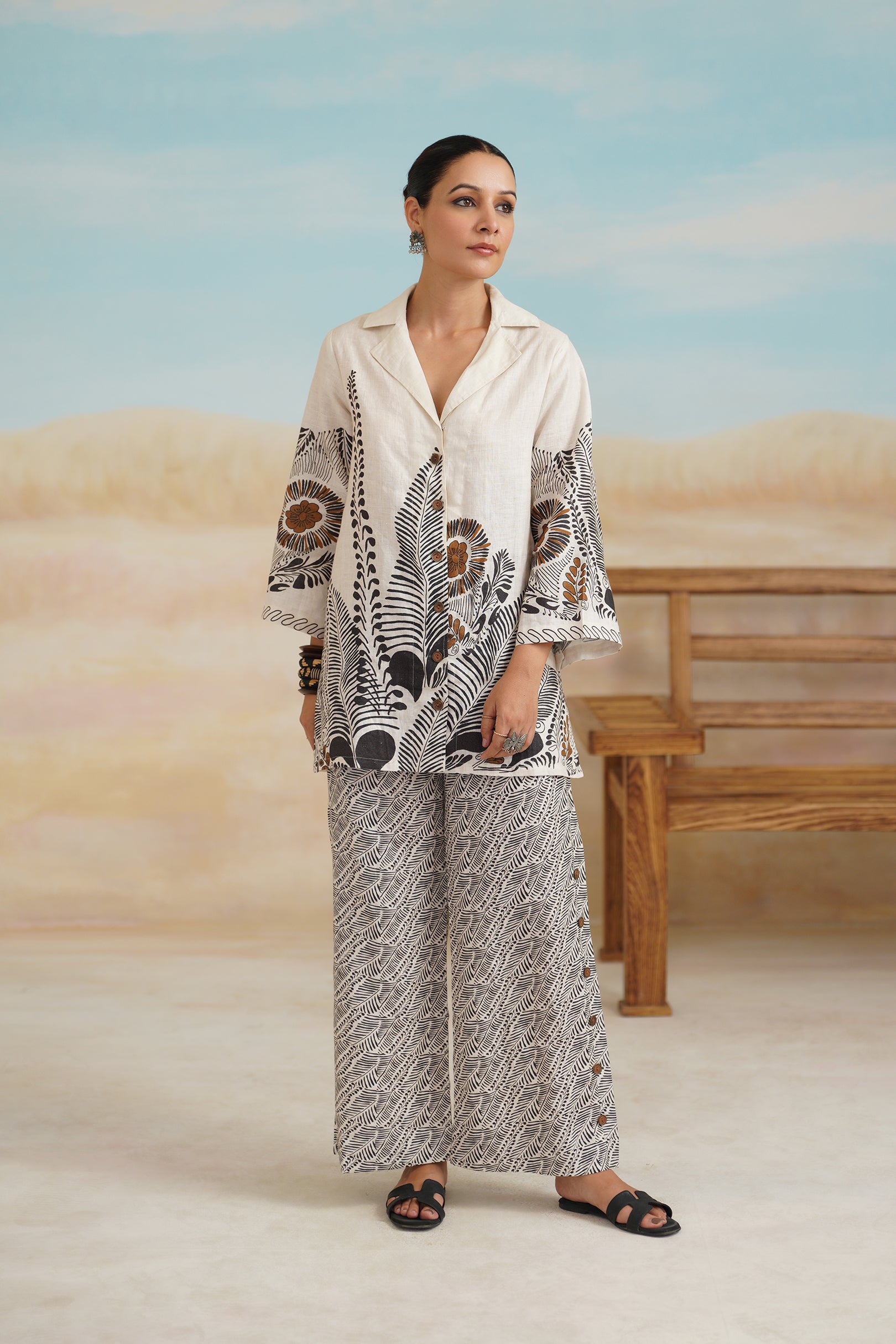 Stellar Pure Linen Printed Matching Set - Neetika Chopra