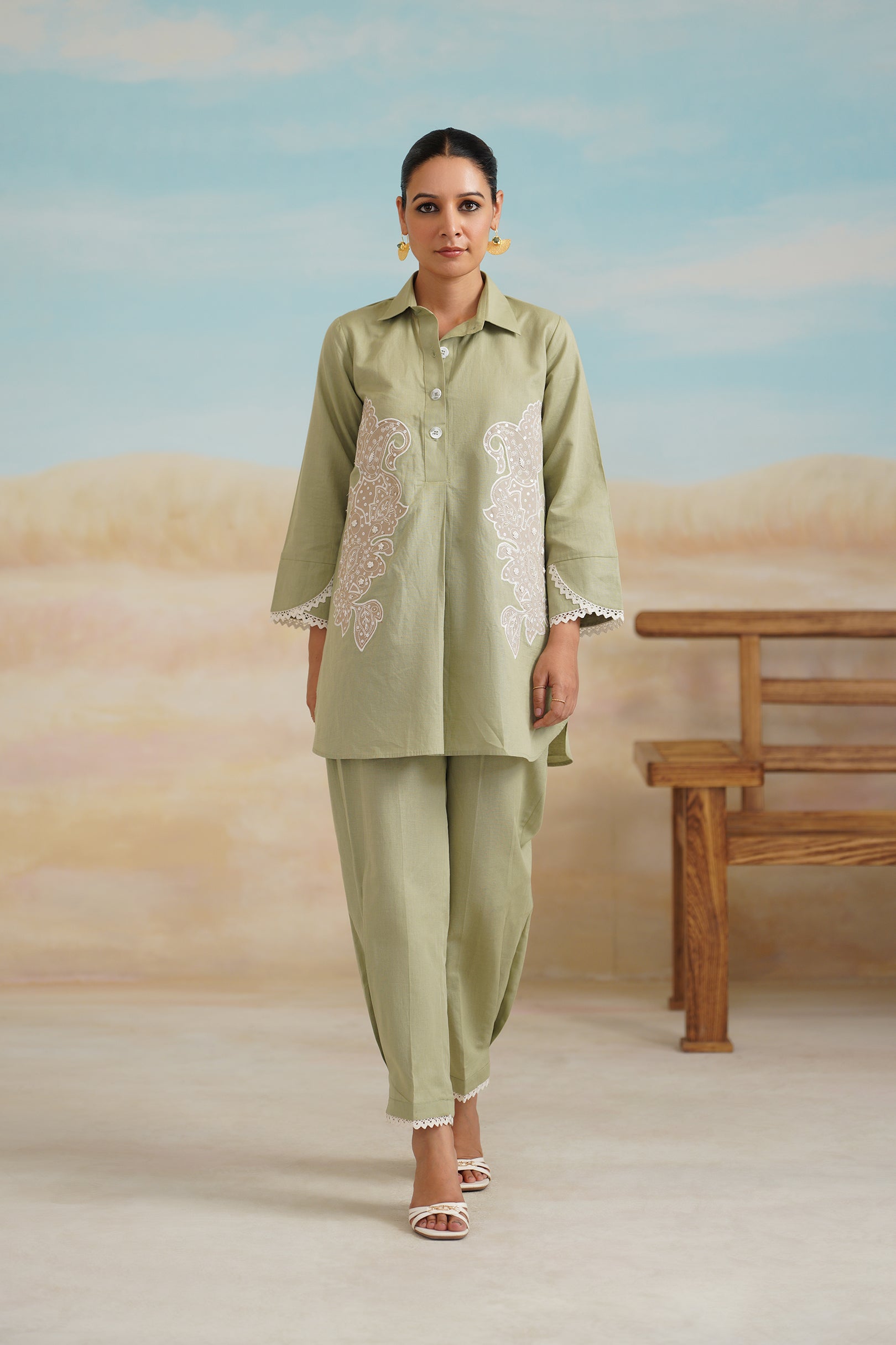 Ishika Cotton Linen Embroidered Matching Set - Neetika Chopra