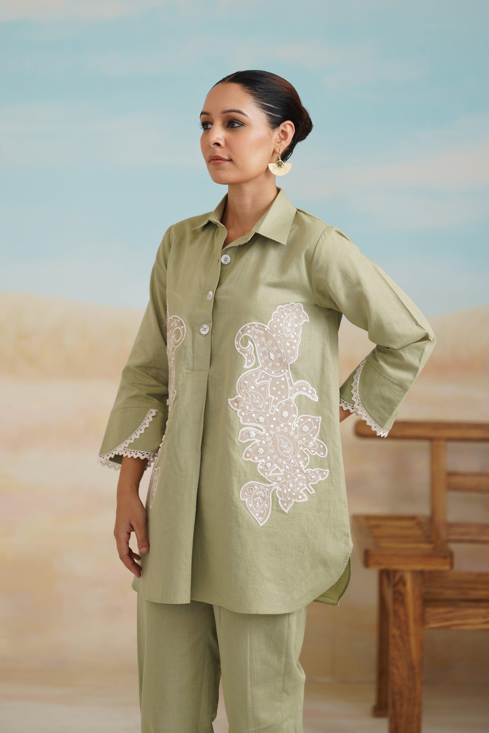 Ishika Cotton Linen Embroidered Matching Set - Neetika Chopra