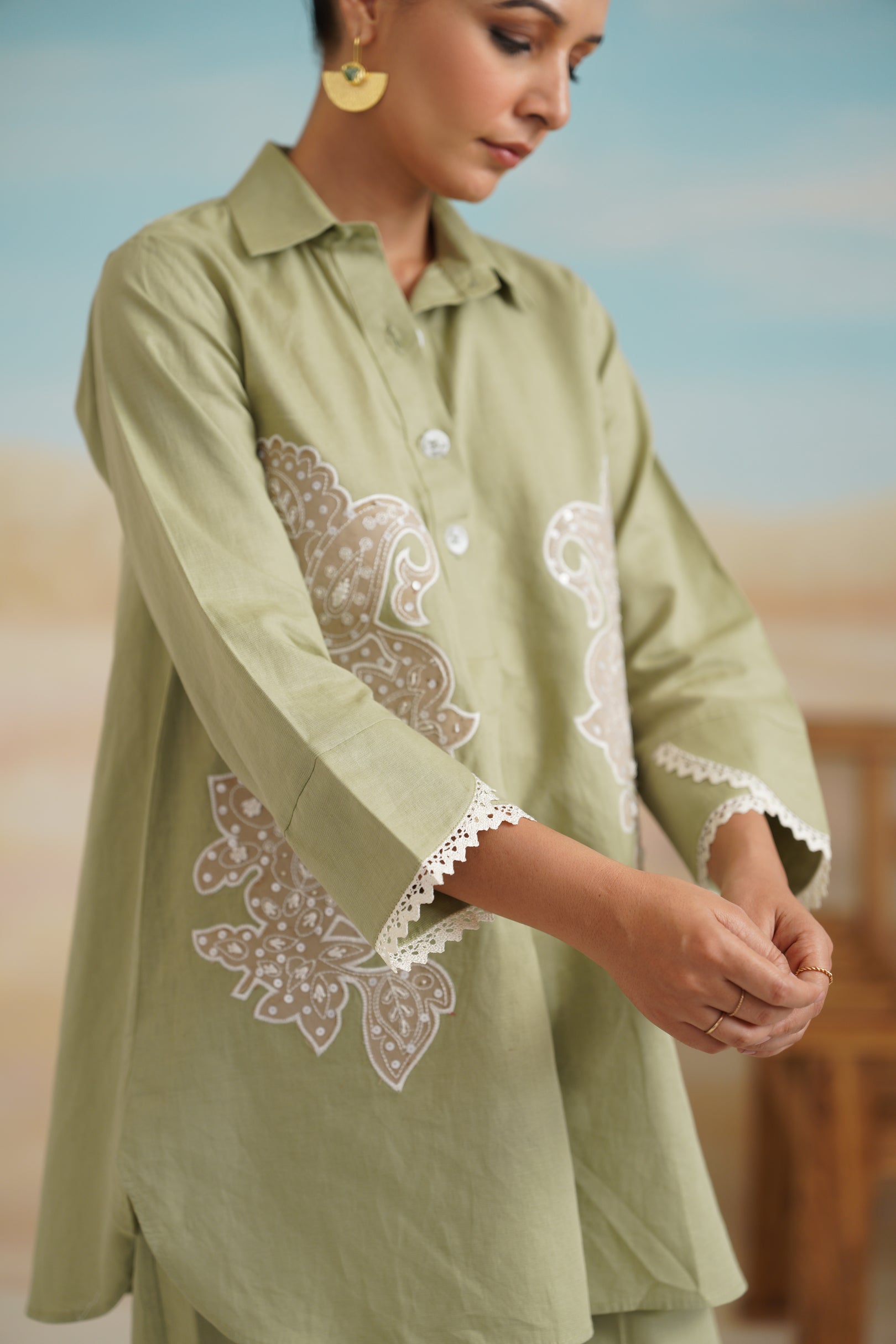Ishika Cotton Linen Embroidered Matching Set - Neetika Chopra