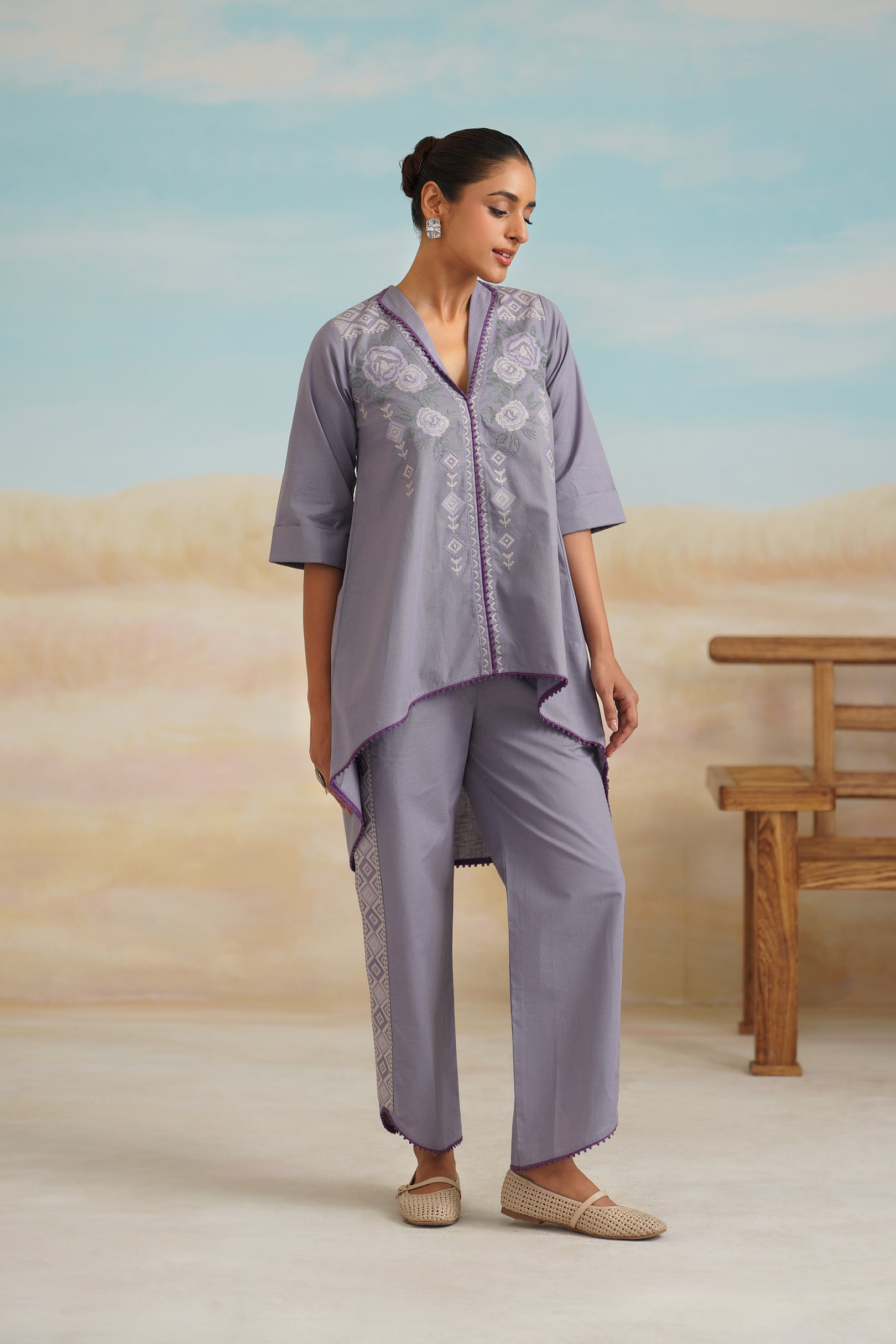 Loveen Cotton Linen Embroidered Matching Set - Neetika Chopra