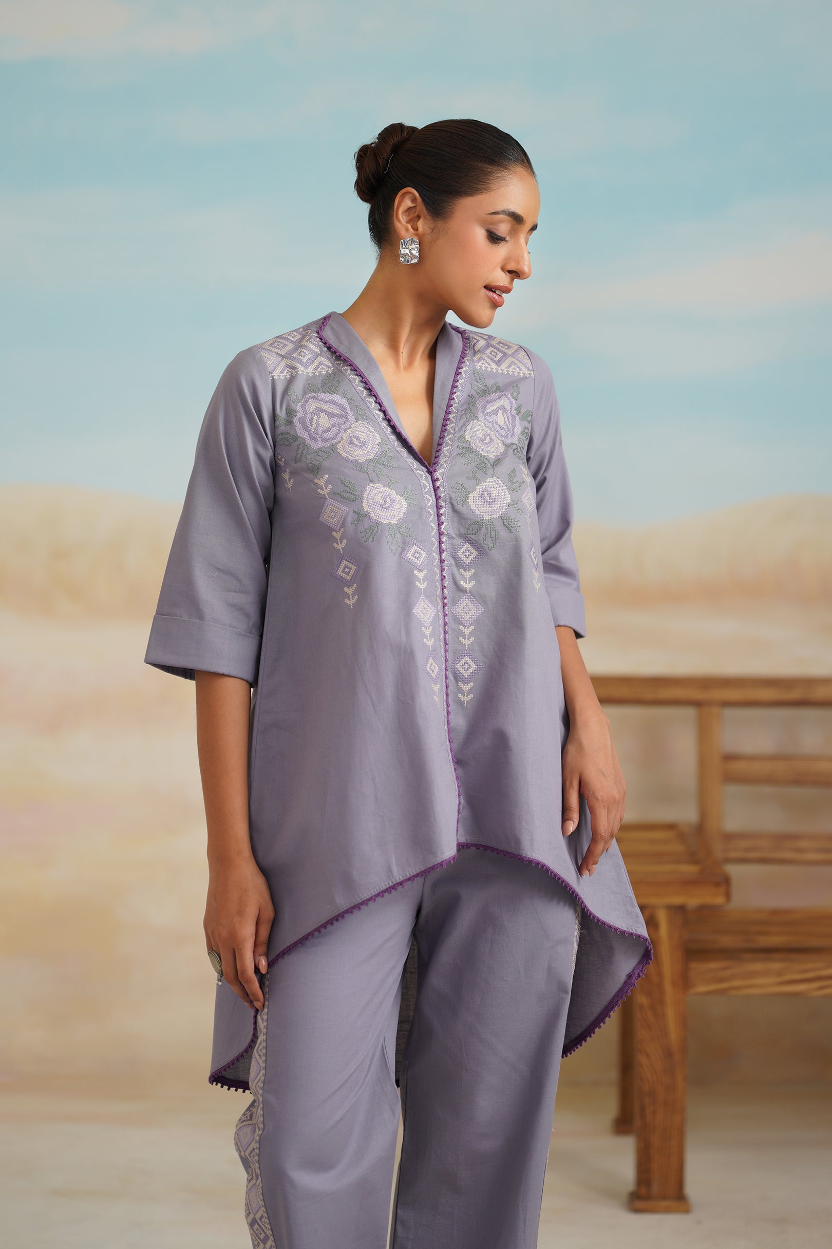 Loveen Cotton Linen Embroidered Matching Set - Neetika Chopra