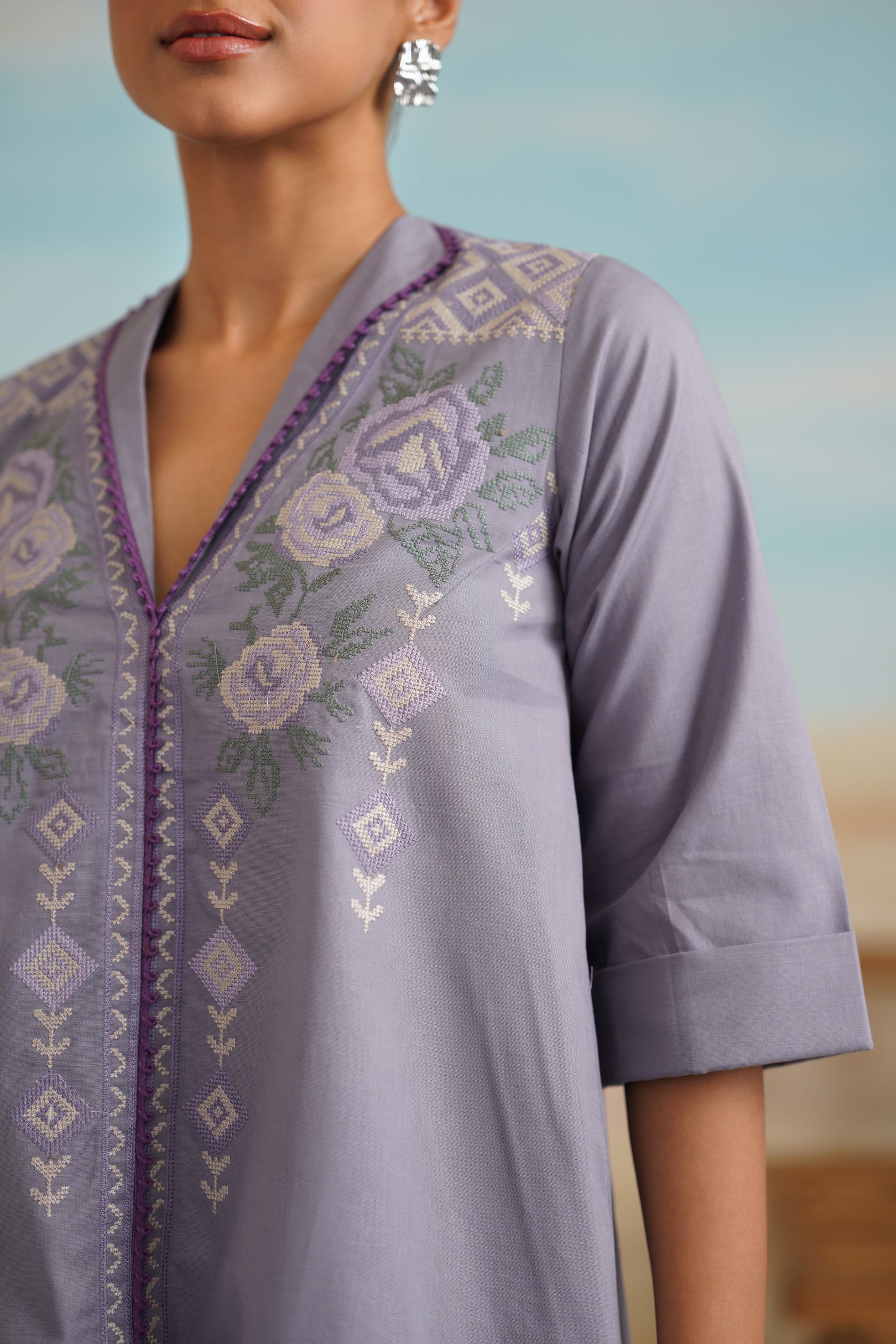 Loveen Cotton Linen Embroidered Matching Set - Neetika Chopra