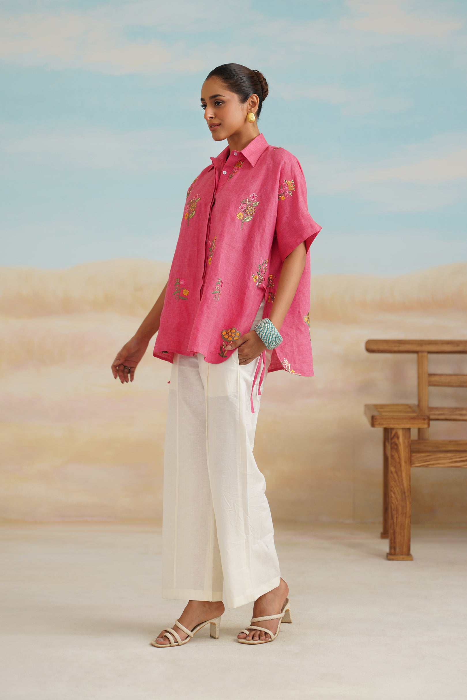 Vriti Pure Linen Embroidered Matching Set - Neetika Chopra
