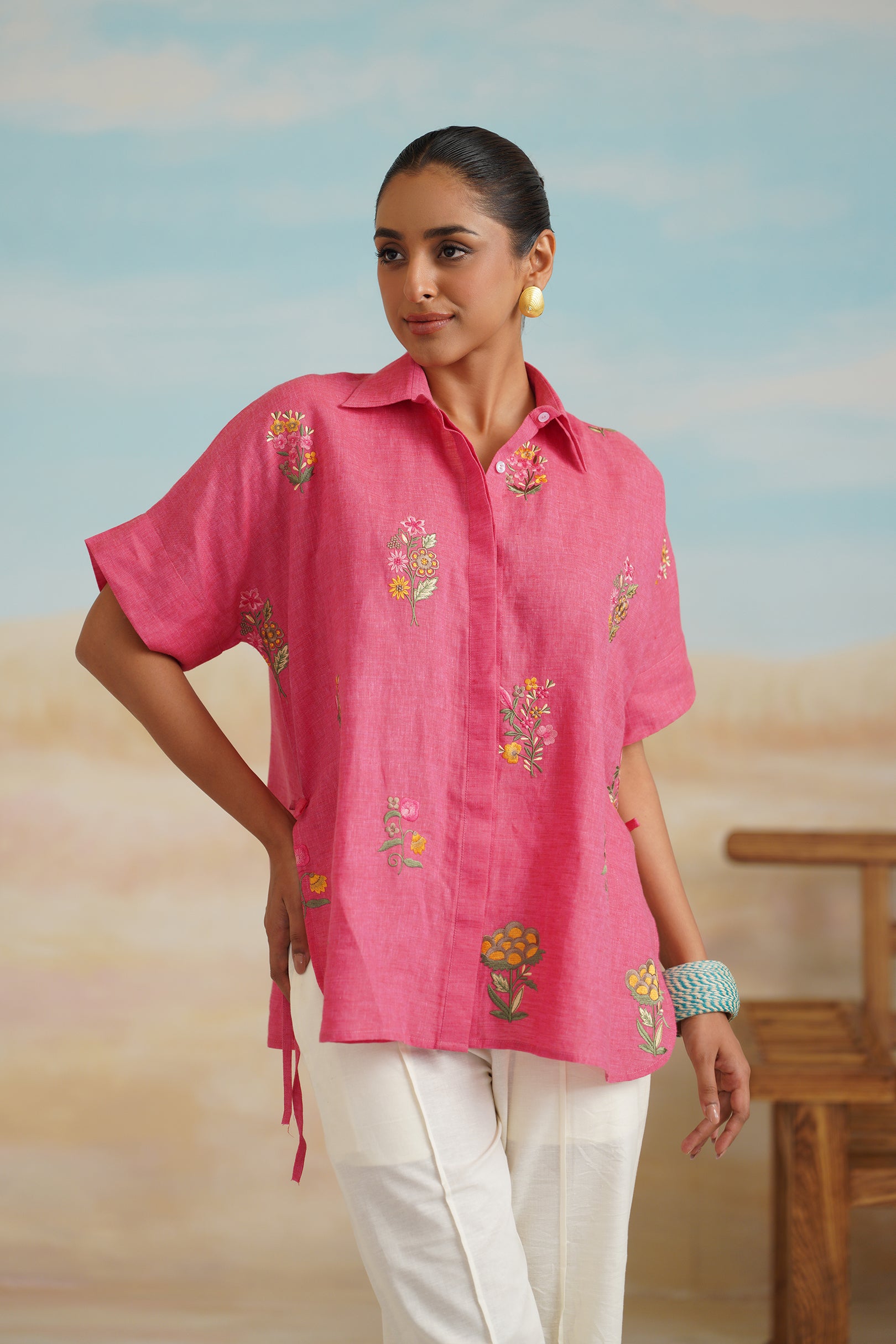 Vriti Pure Linen Embroidered Matching Set - Neetika Chopra