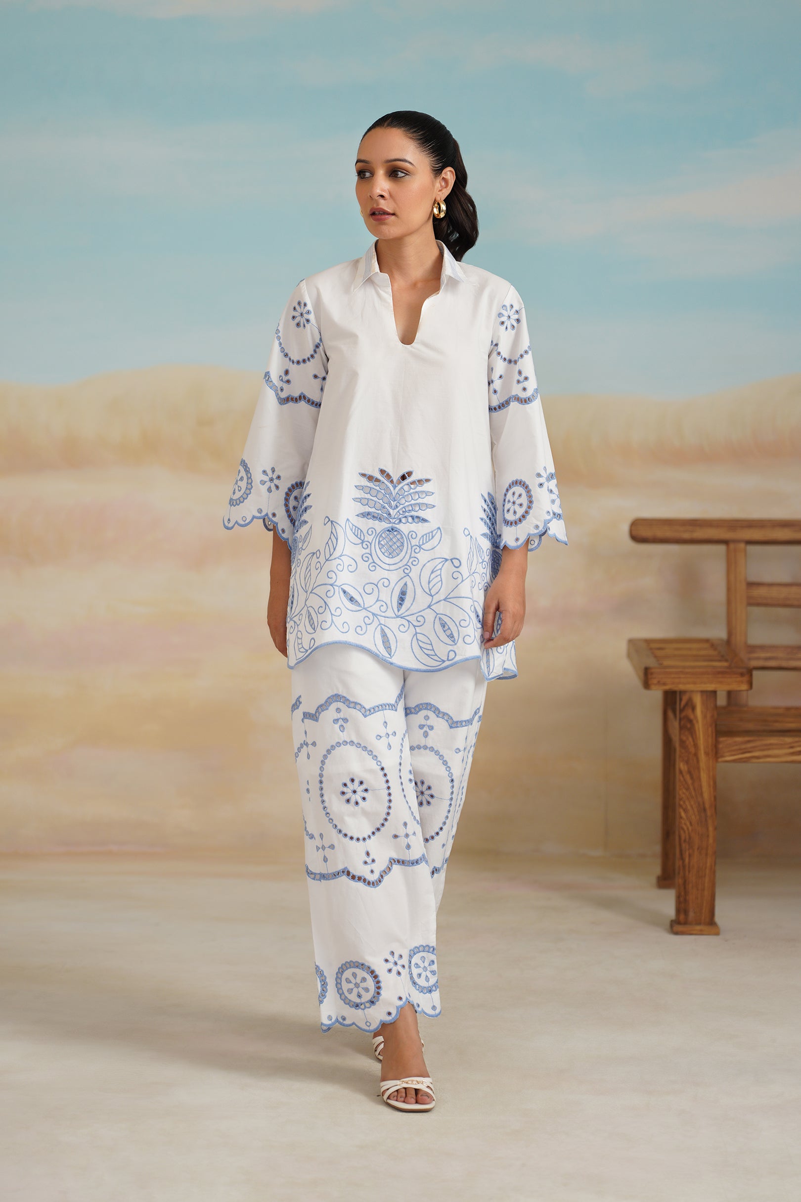 Aster Poplin Cotton Embroidered Matching Set - Neetika Chopra
