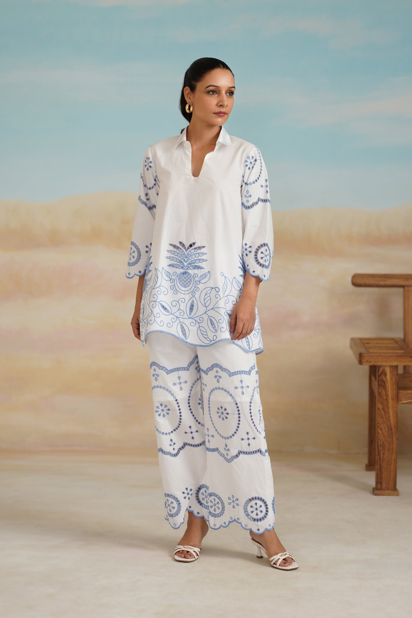 Aster Poplin Cotton Embroidered Matching Set - Neetika Chopra