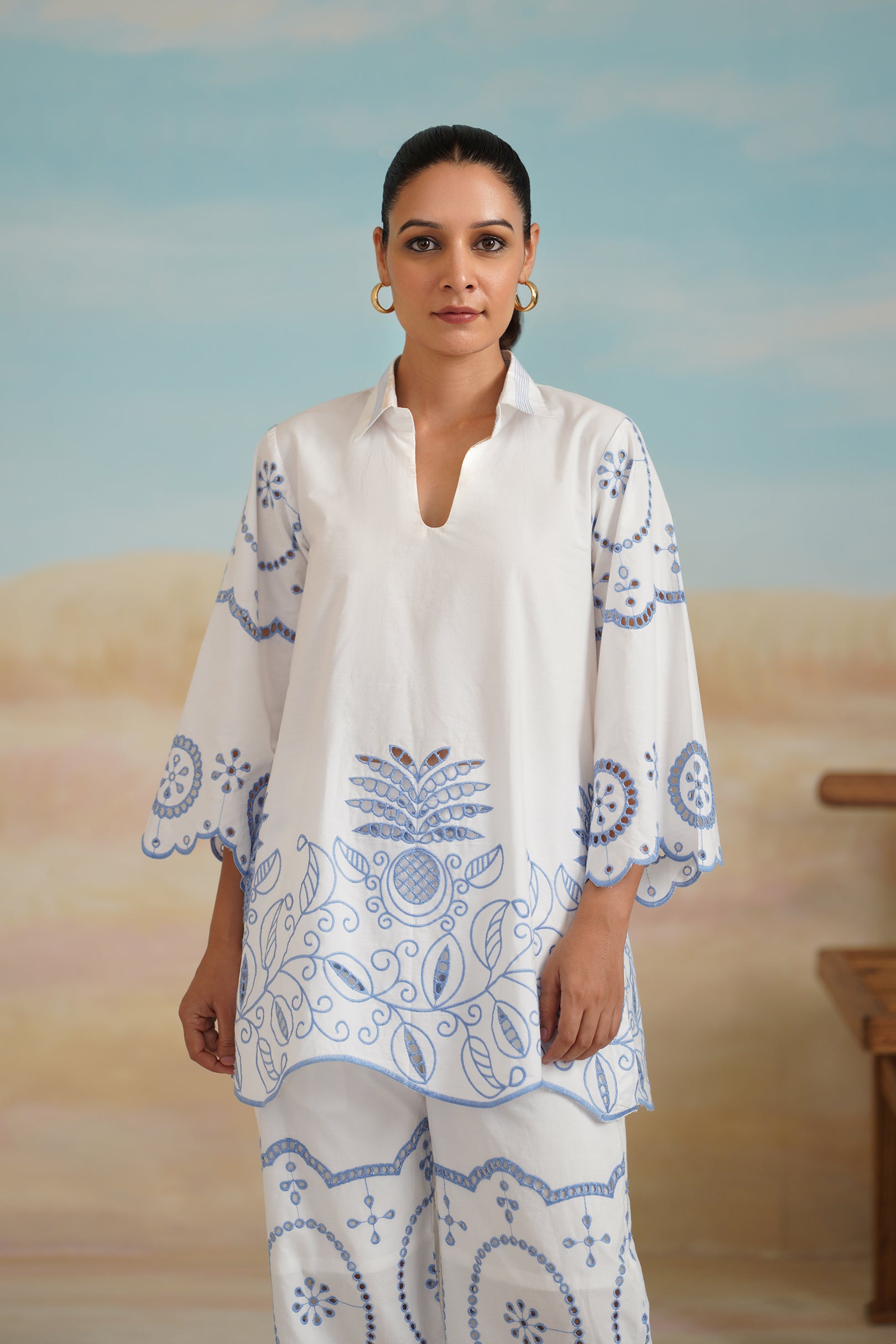 Aster Poplin Cotton Embroidered Matching Set - Neetika Chopra