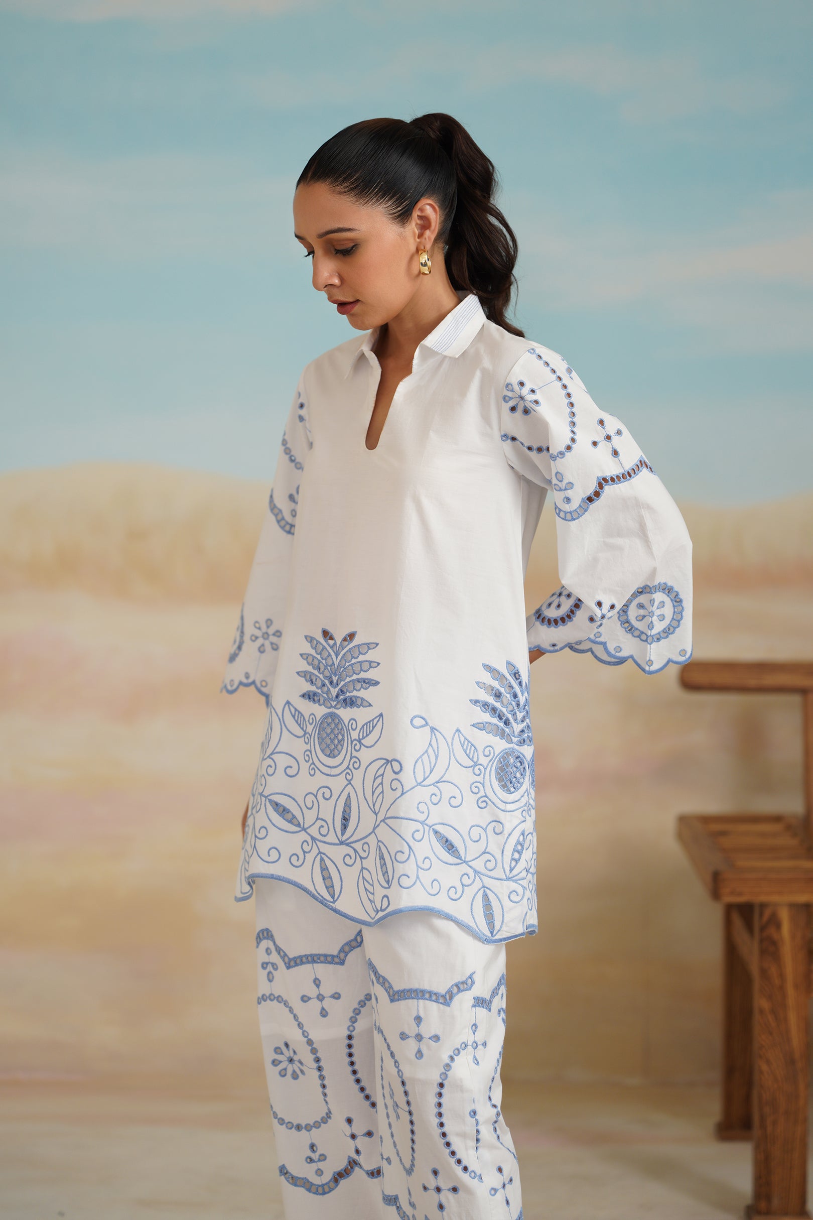 Aster Poplin Cotton Embroidered Matching Set - Neetika Chopra