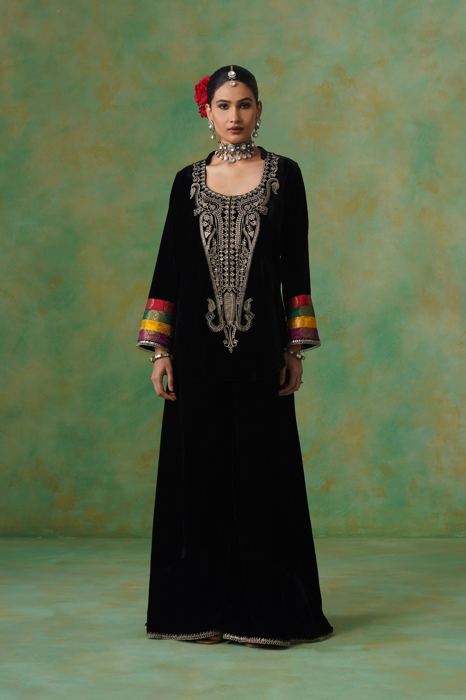 Miraya Embroidered Velvet Sharara Set