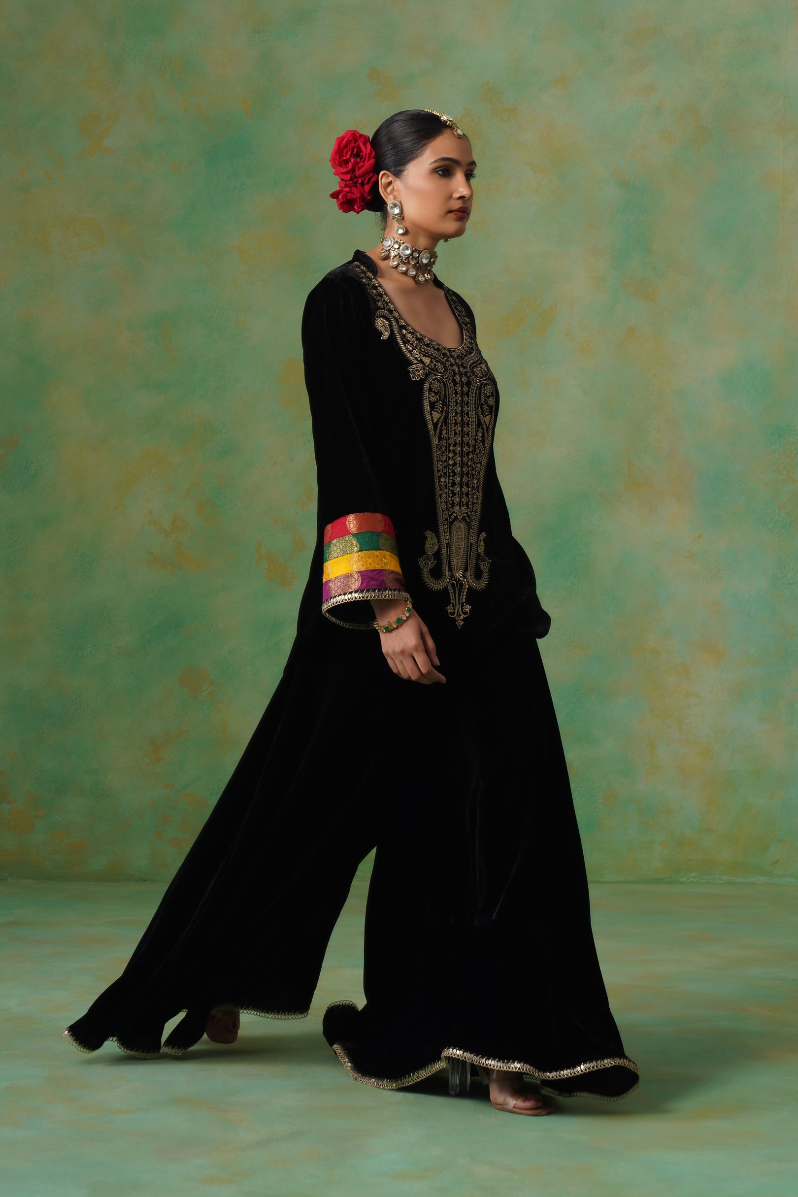 Miraya Embroidered Velvet Sharara Set