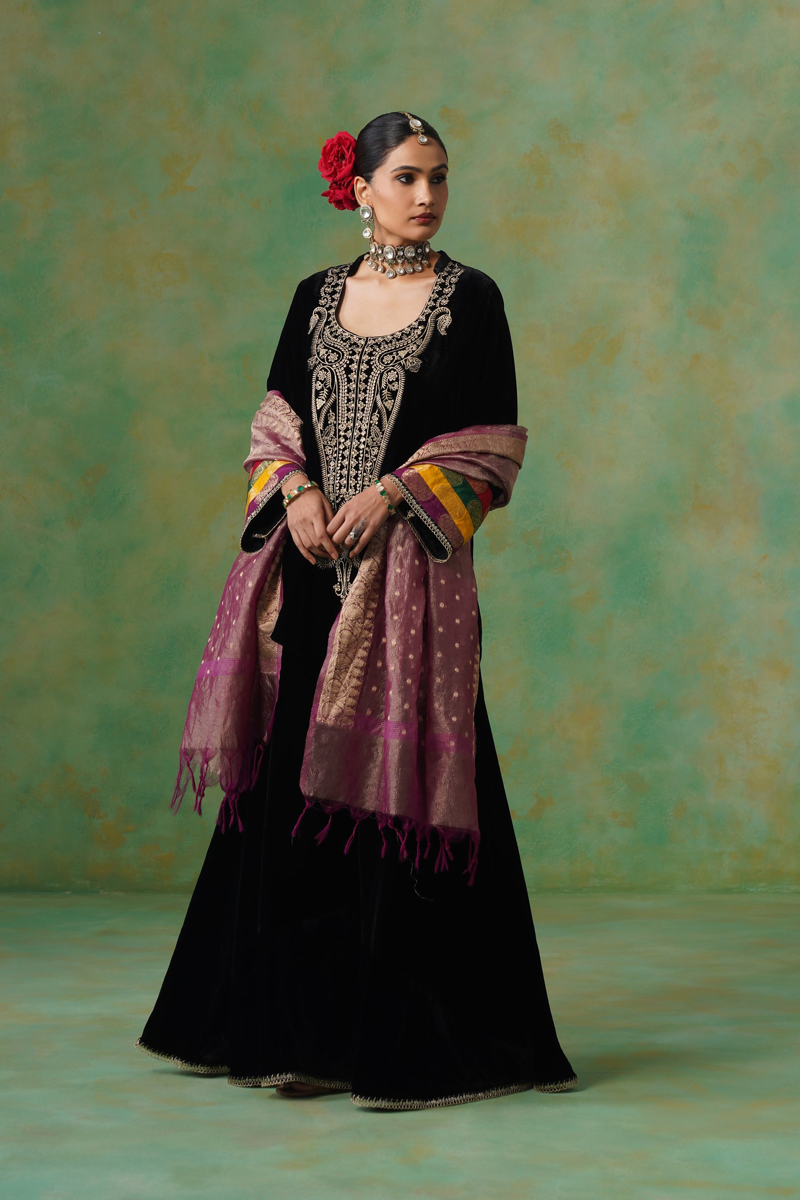 Miraya Embroidered Velvet Sharara Set
