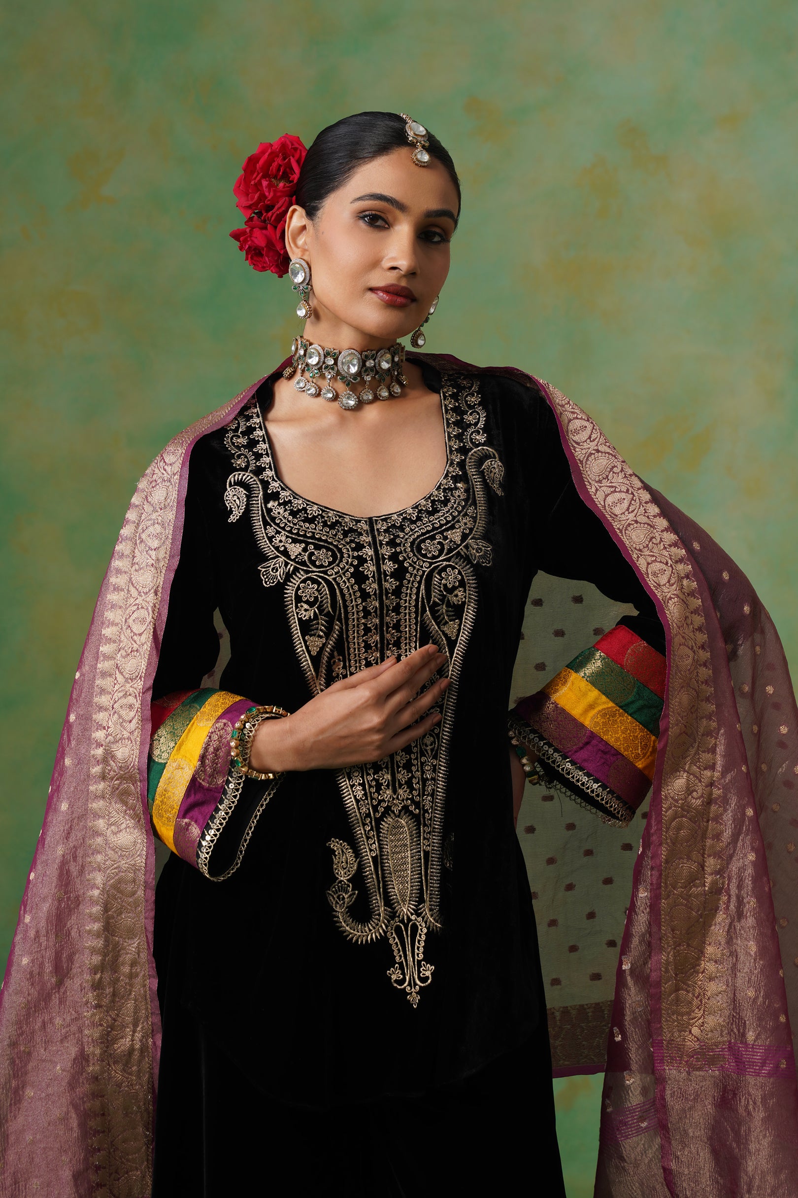 Miraya Embroidered Velvet Sharara Set