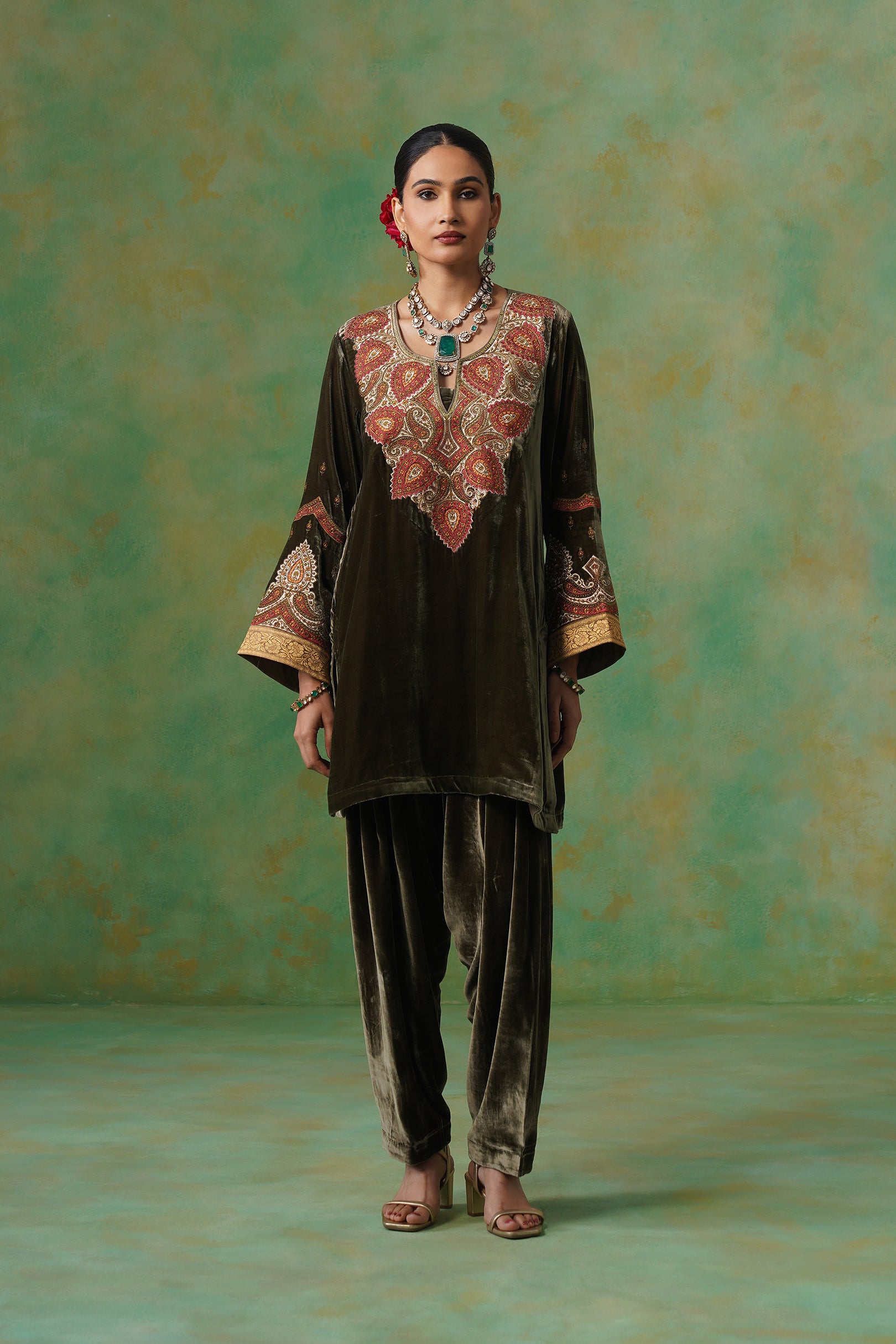 Girija Embroidered Velvet Suit Set