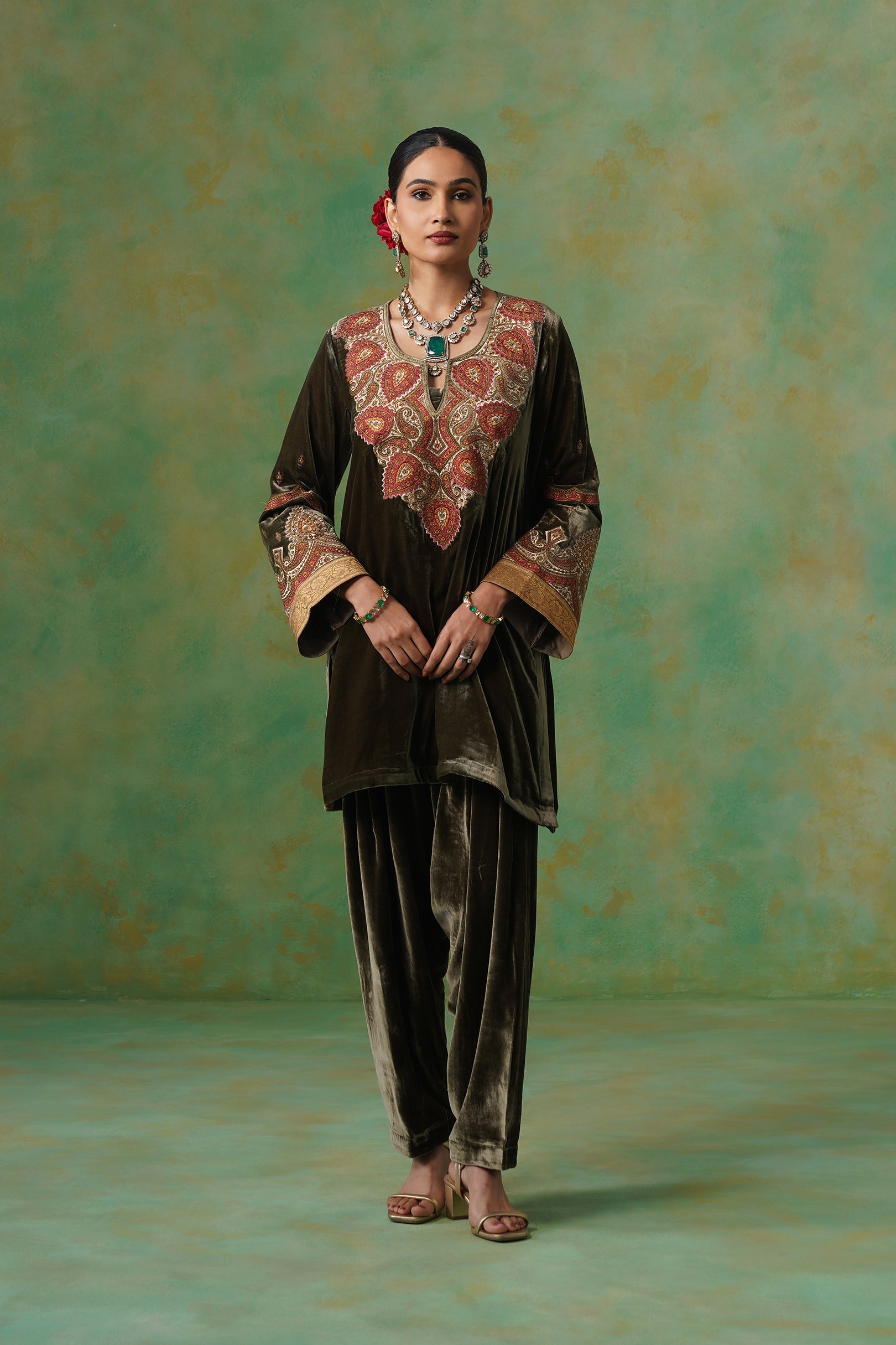 Girija Embroidered Velvet Suit Set