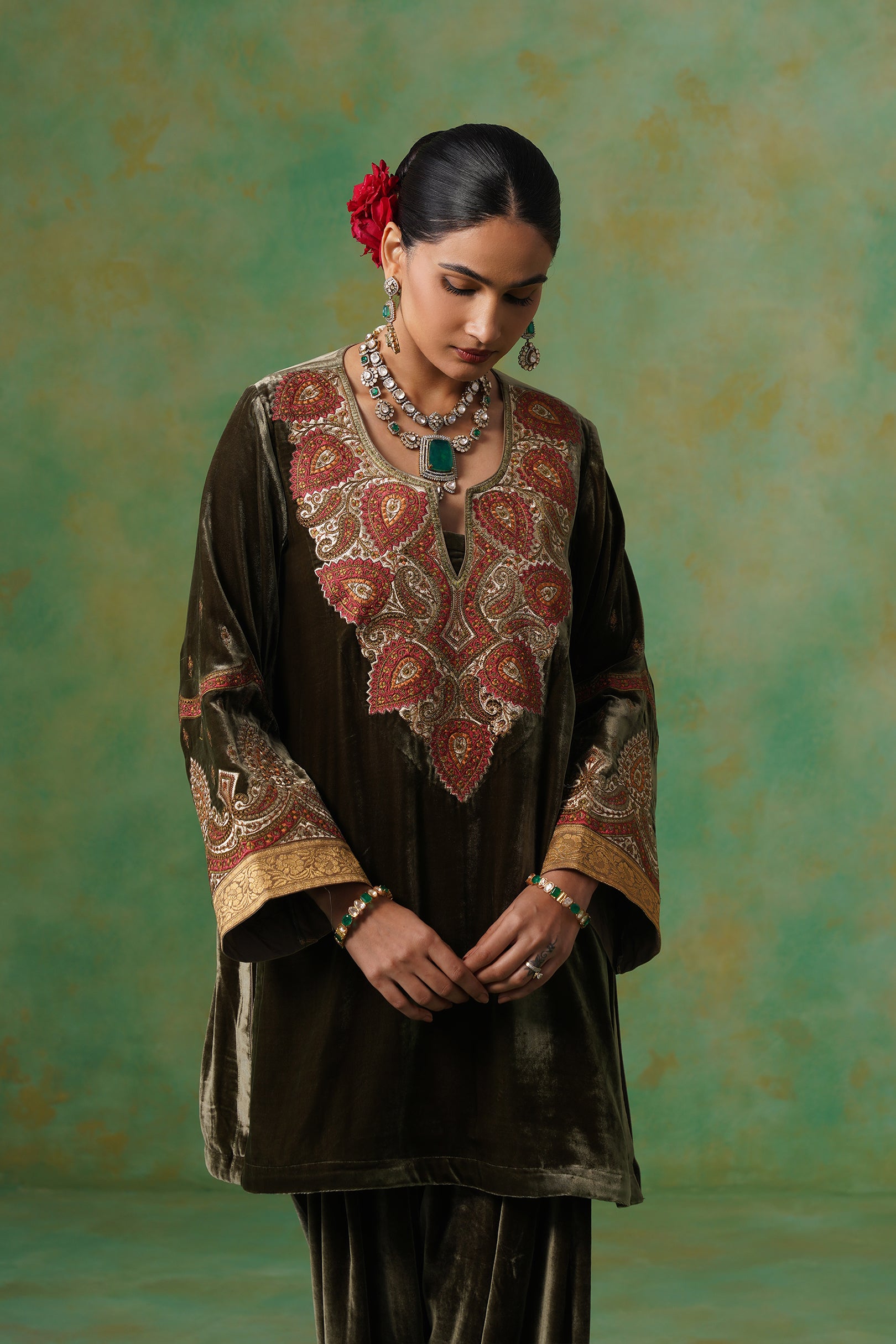 Girija Embroidered Velvet Suit Set