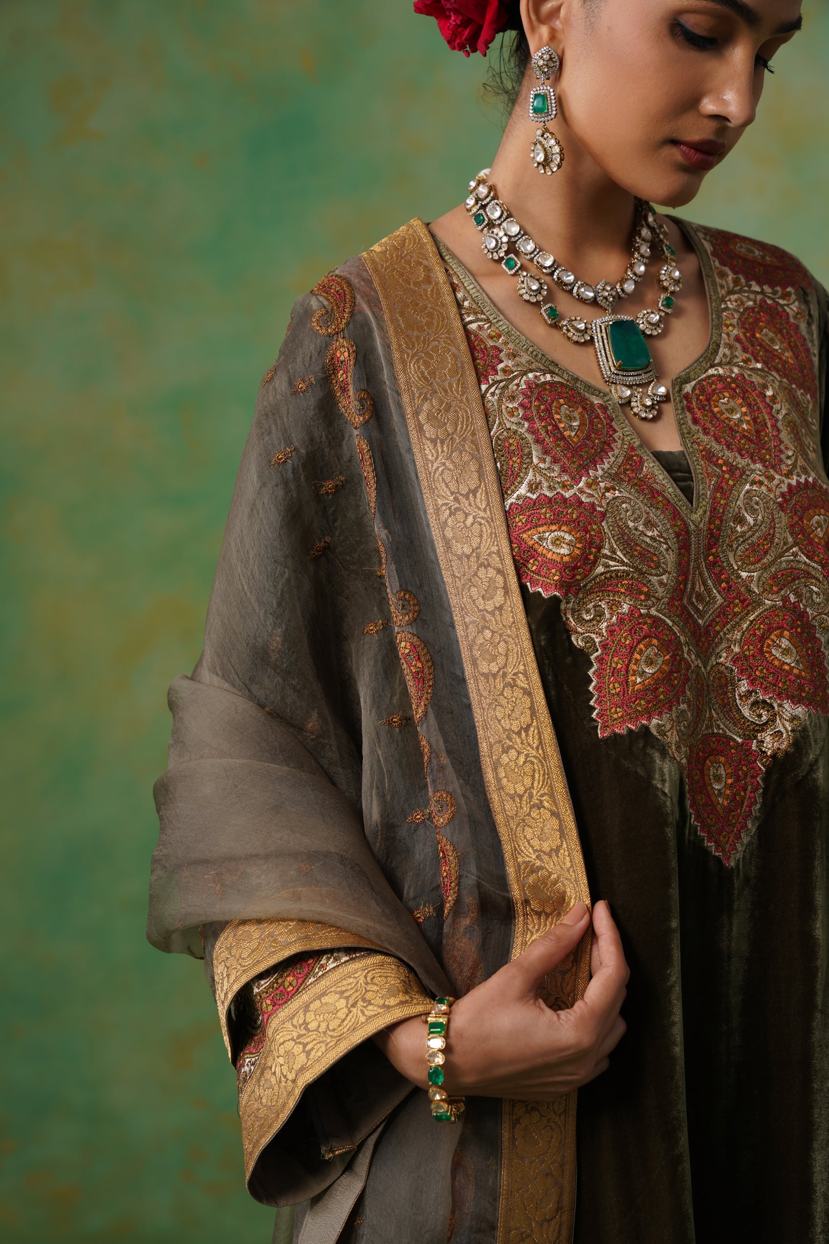 Girija Embroidered Velvet Suit Set