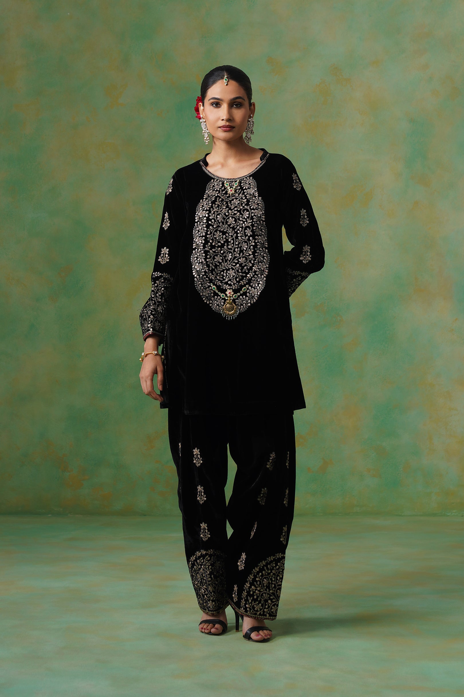 Anika Velvet Embroidered Matching Set