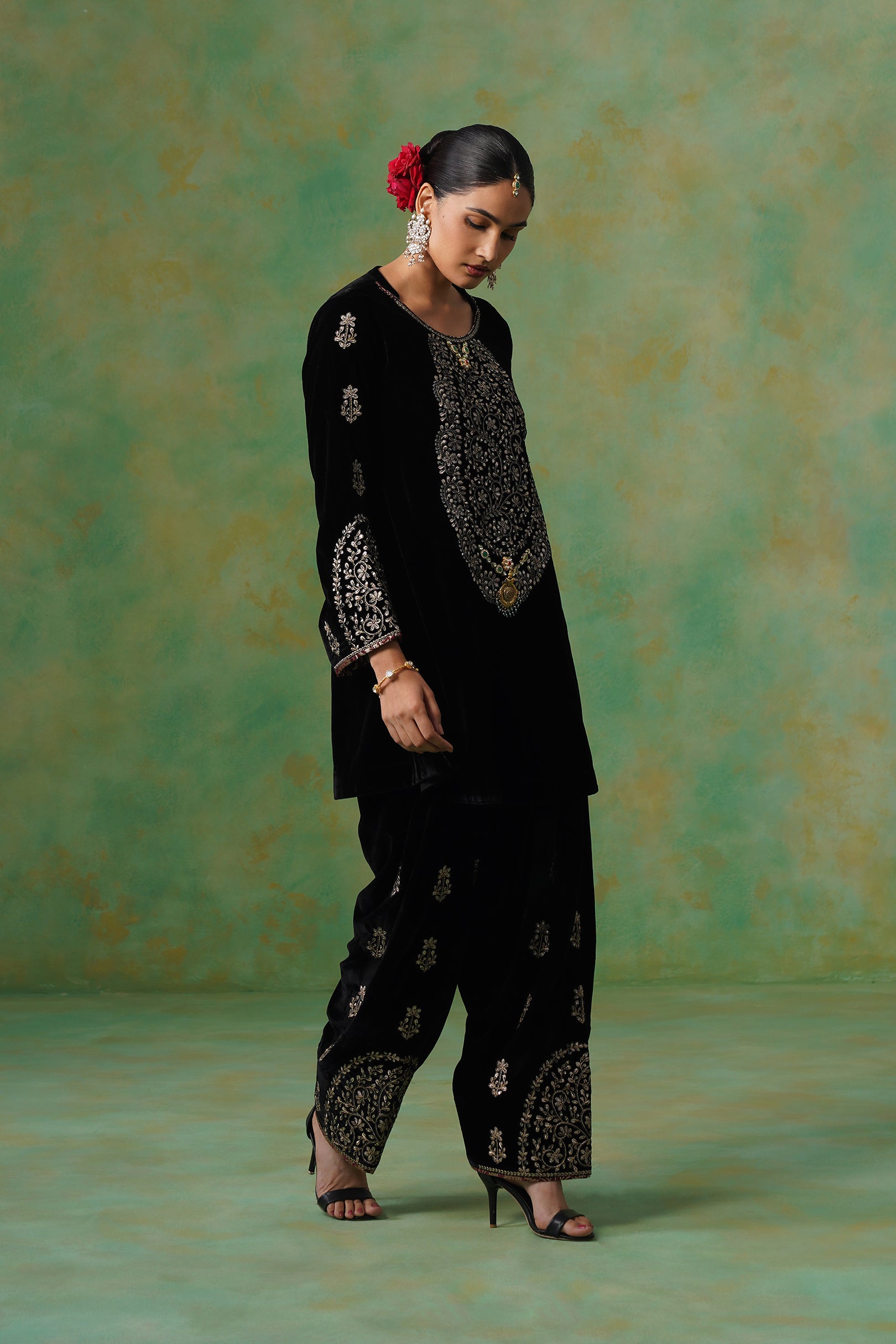 Anika Velvet Embroidered Matching Set