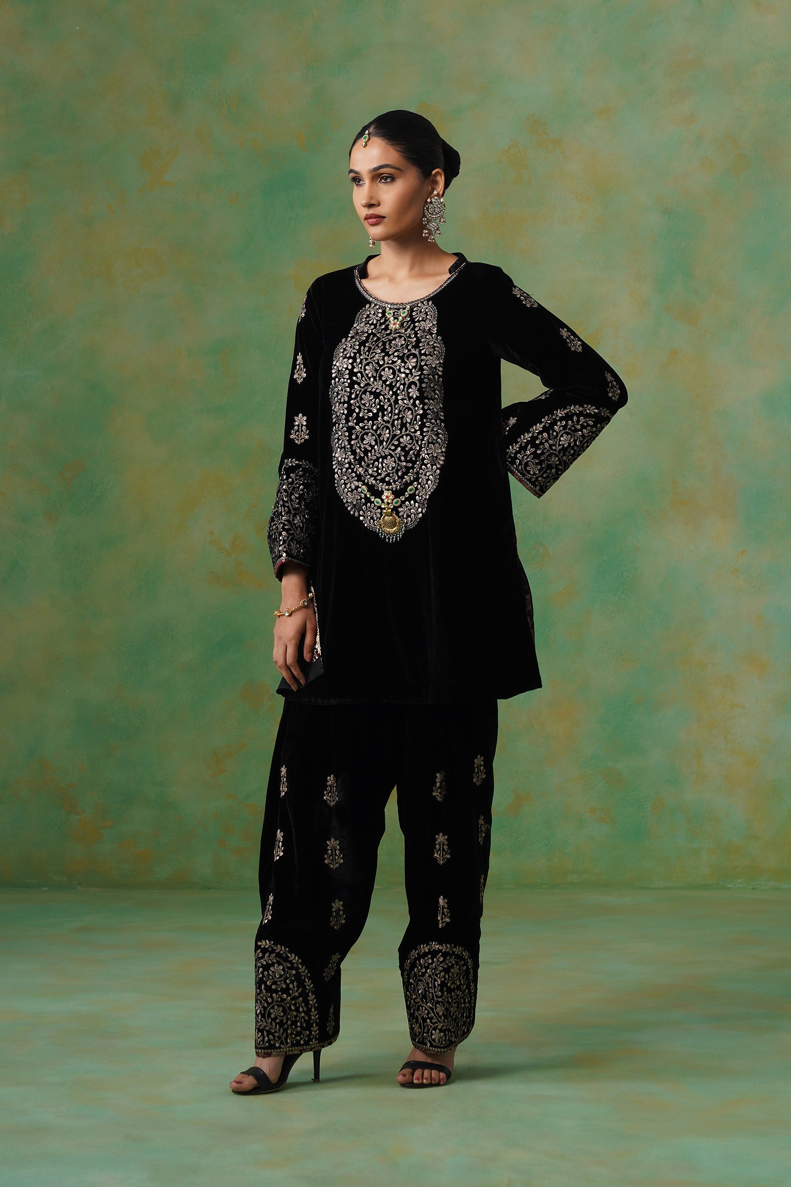 Anika Velvet Embroidered Matching Set