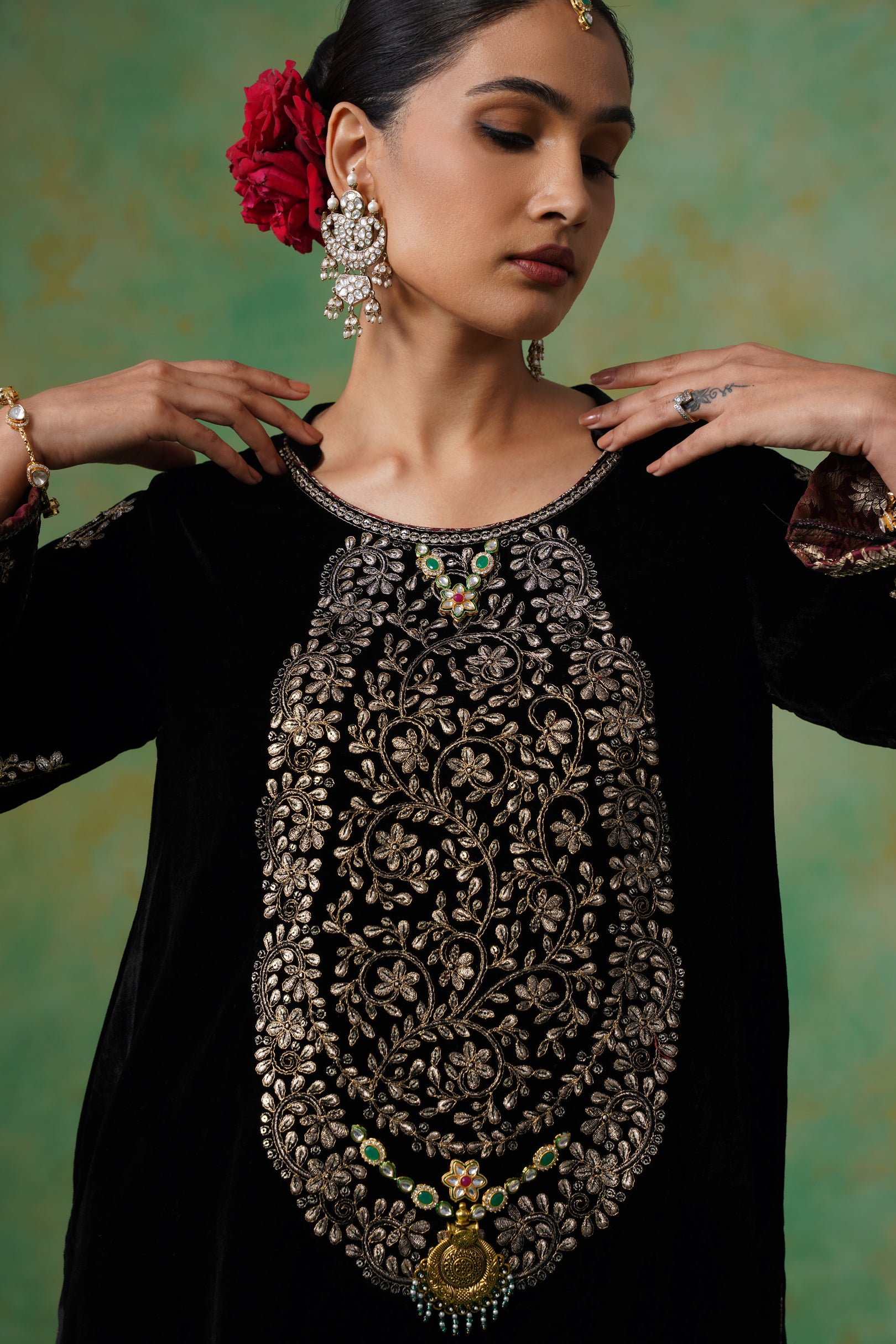 Anika Velvet Embroidered Matching Set