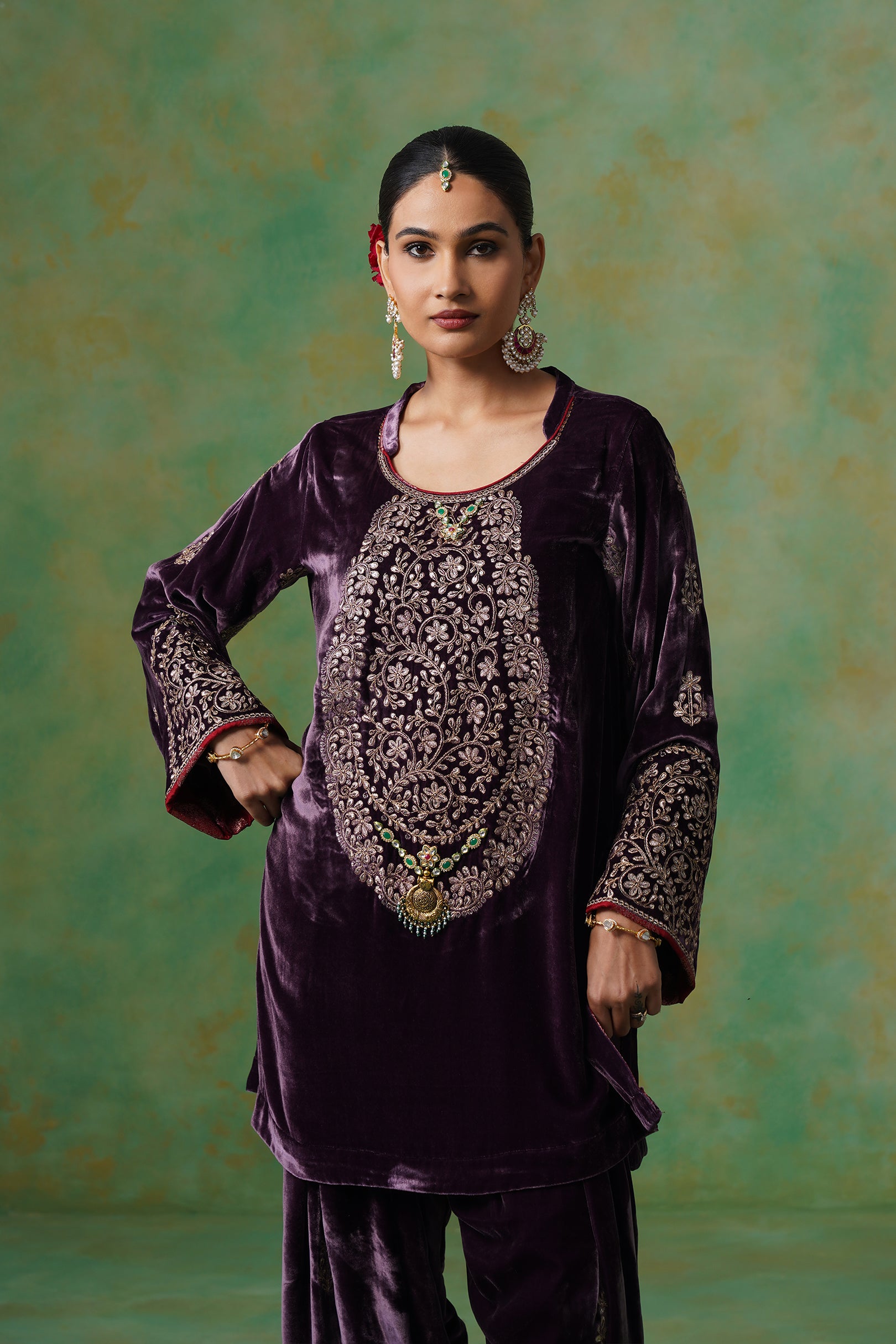 Kripa Velvet Embroidered Matching Set