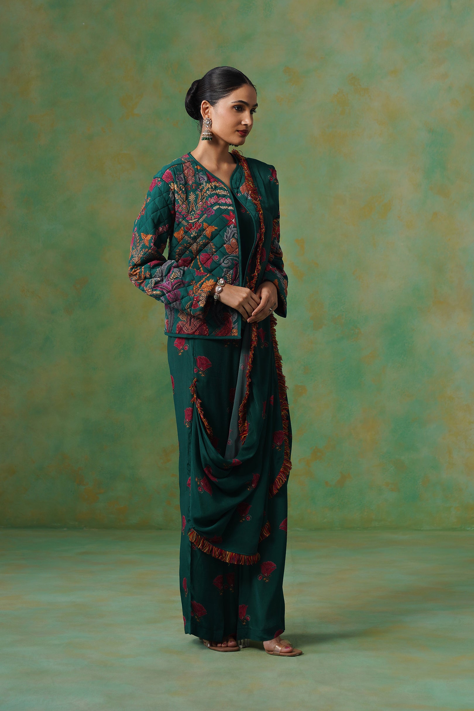 Dhara Palazzo Pant Saree With Quilted Jacket
