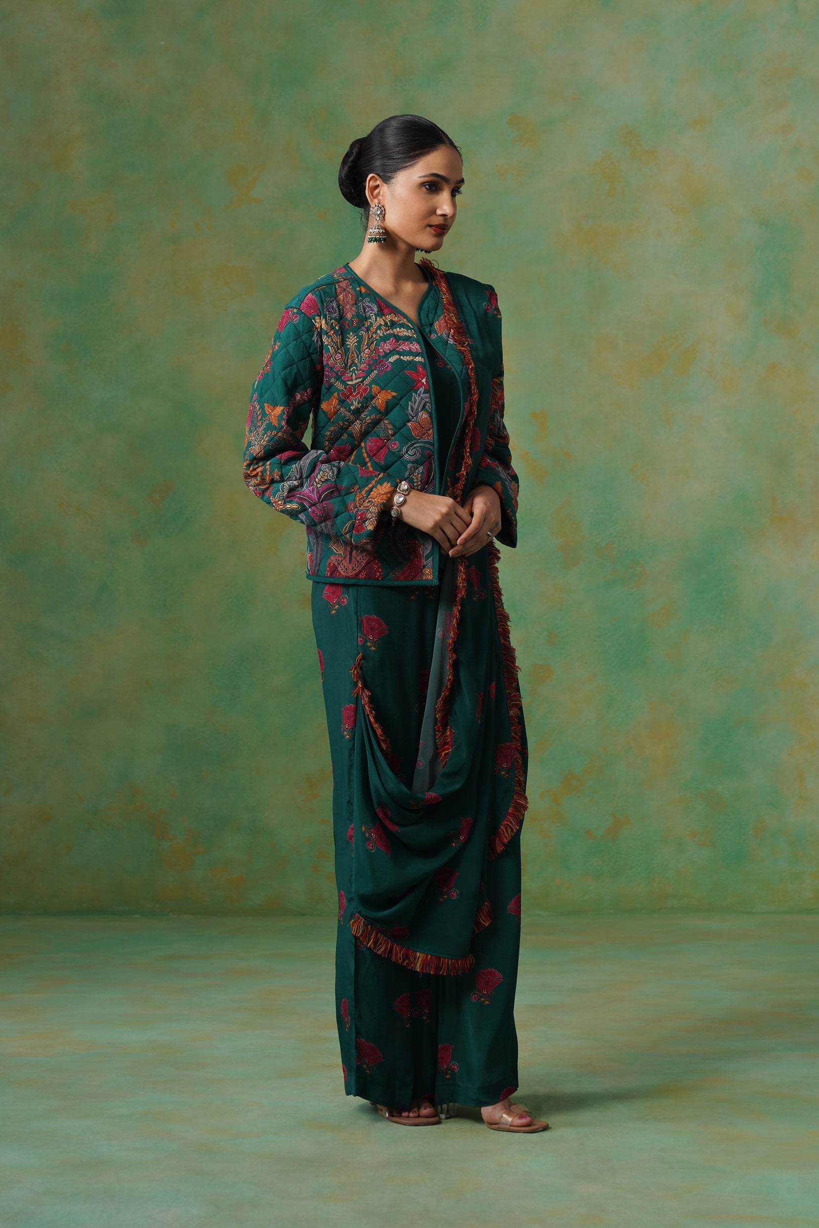 Dhara Palazzo Pant Saree With Quilted Jacket