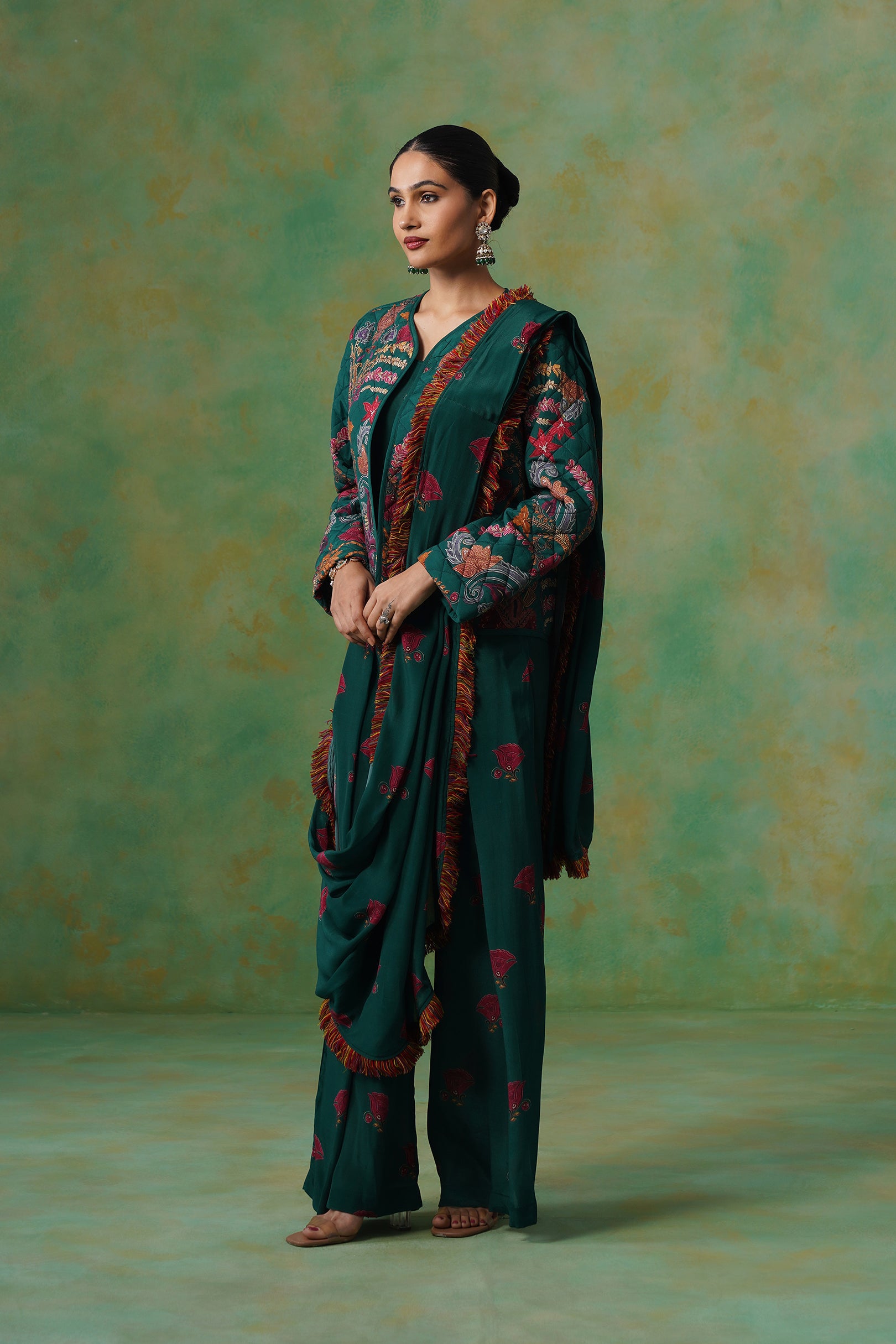 Dhara Palazzo Pant Saree With Quilted Jacket