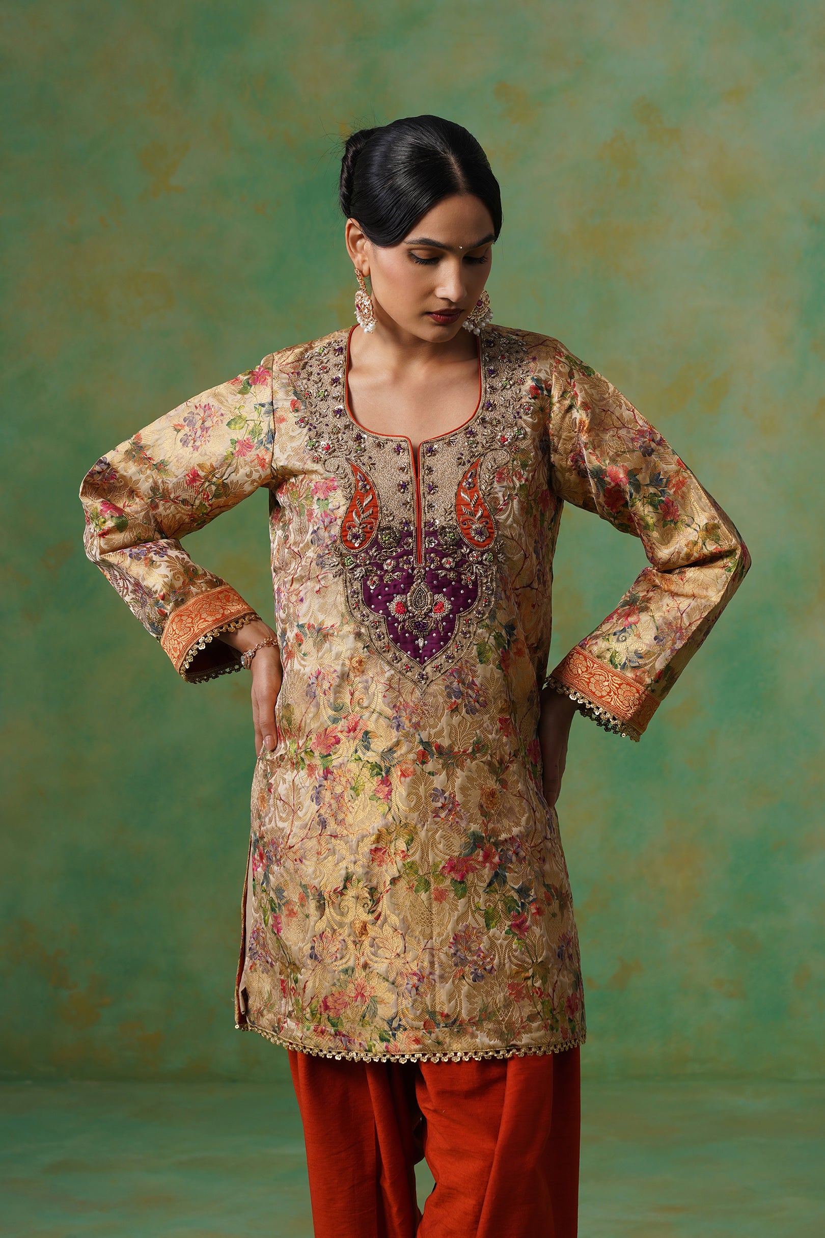 Divyani Brocade Hand Embroidered Suit Set