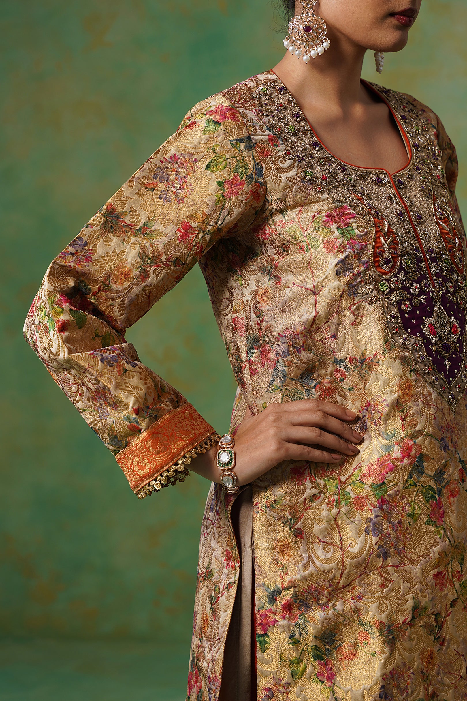 Divyani Brocade Hand Embroidered Suit Set