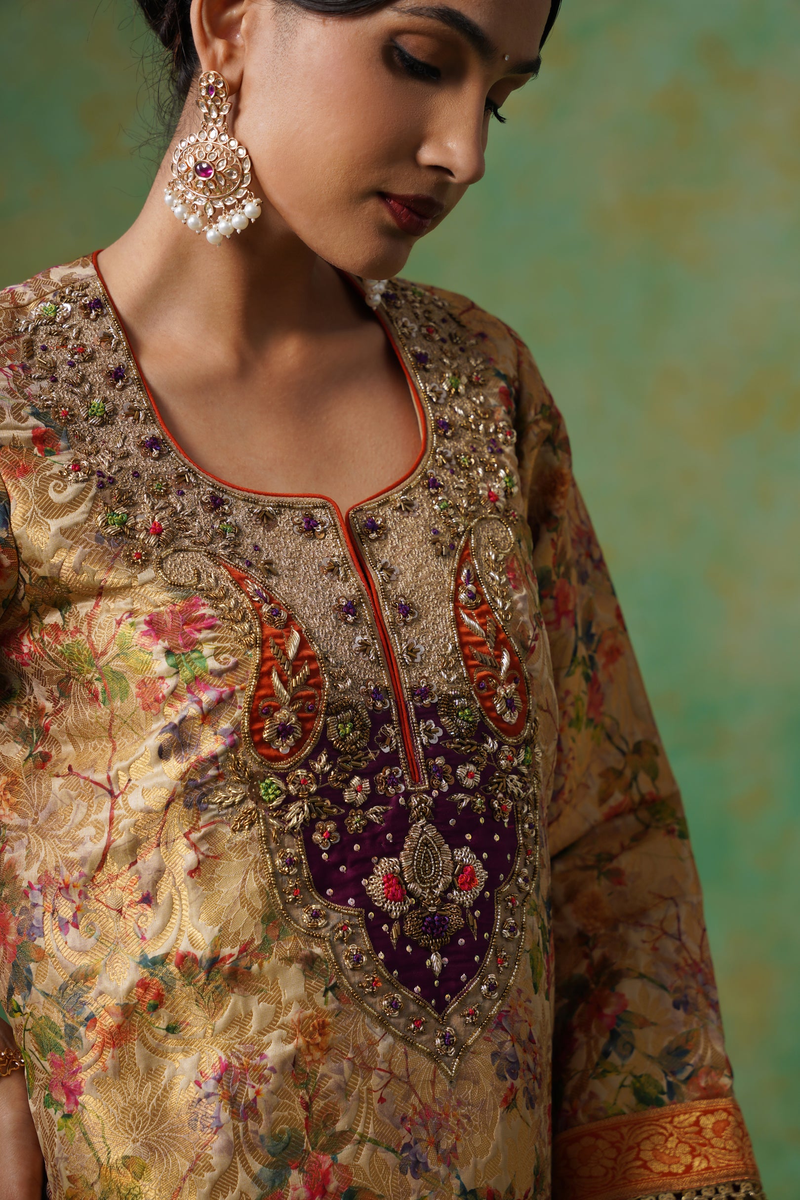 Divyani Brocade Hand Embroidered Suit Set