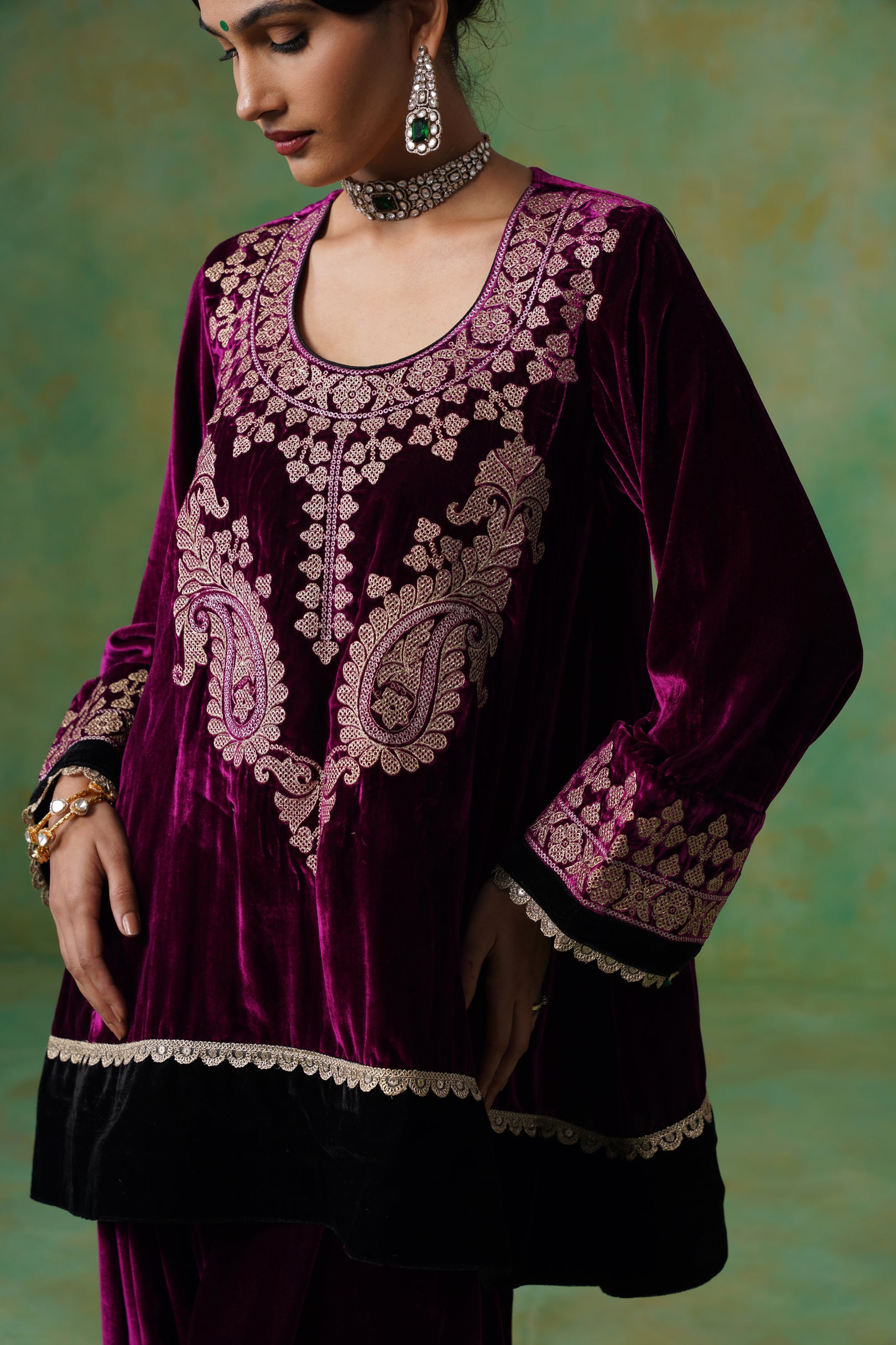 Umika Velvet Embroidered Suit Set