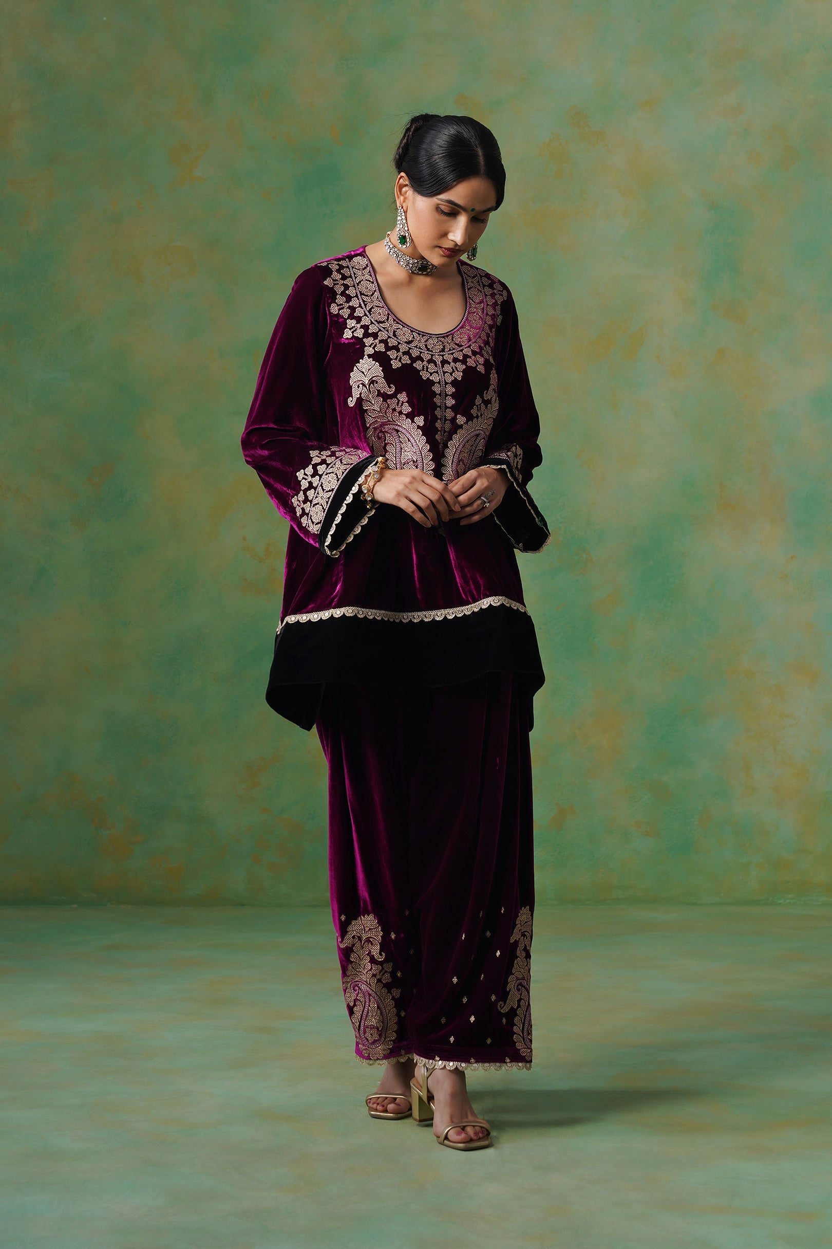 Umika Velvet Embroidered Suit Set