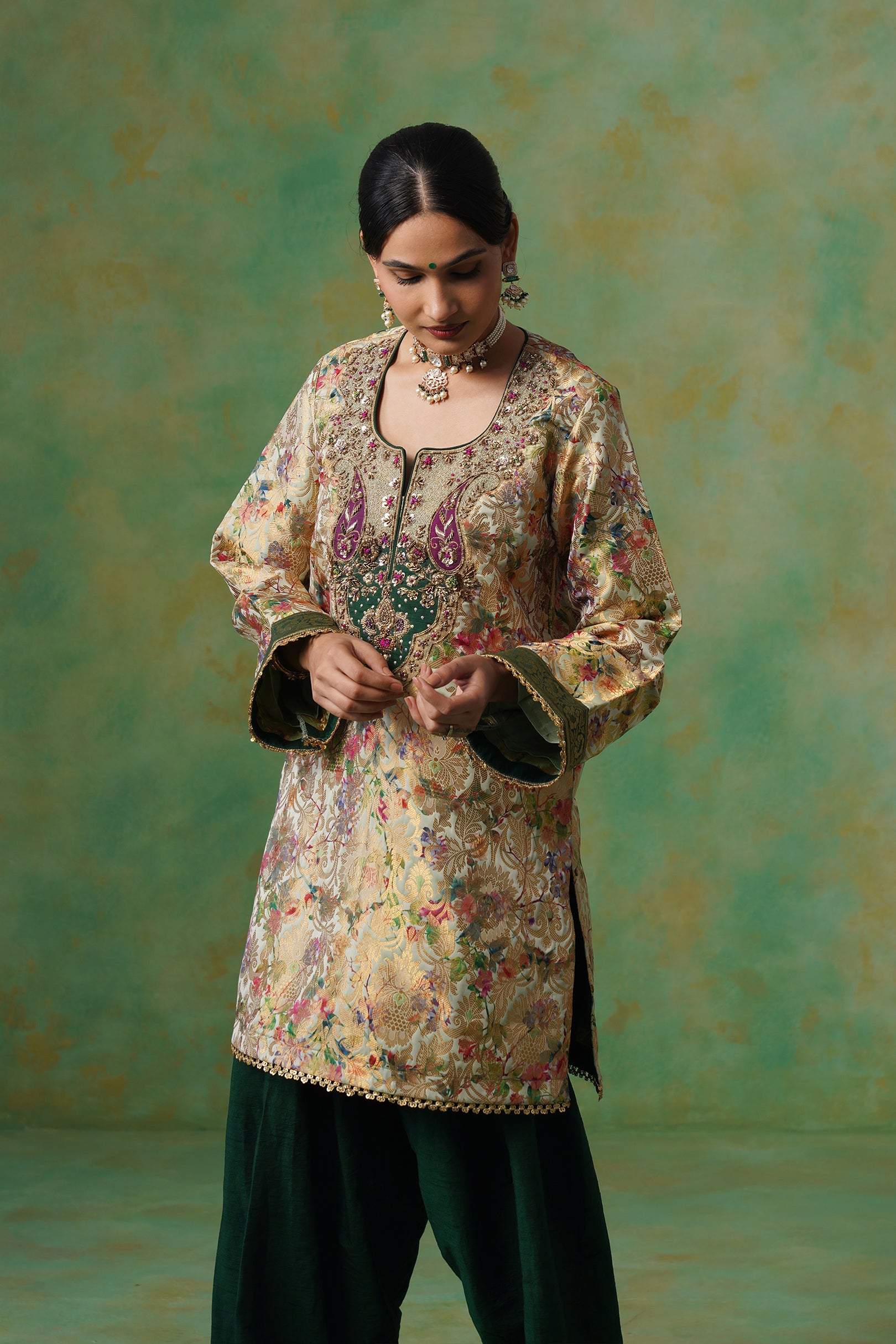 Tulsi Brocade Hand Embroidered Suit Set