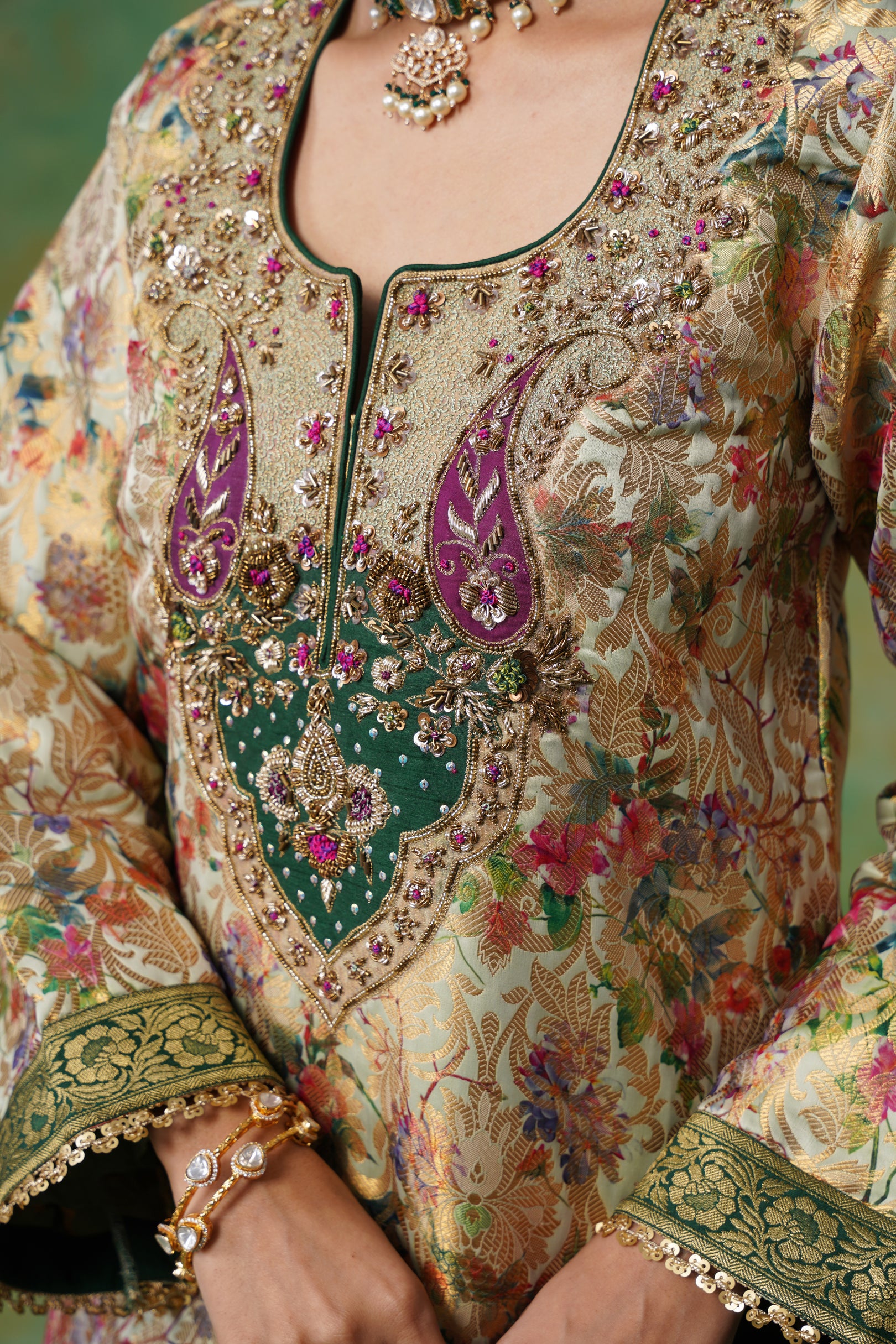 Tulsi Brocade Hand Embroidered Suit Set