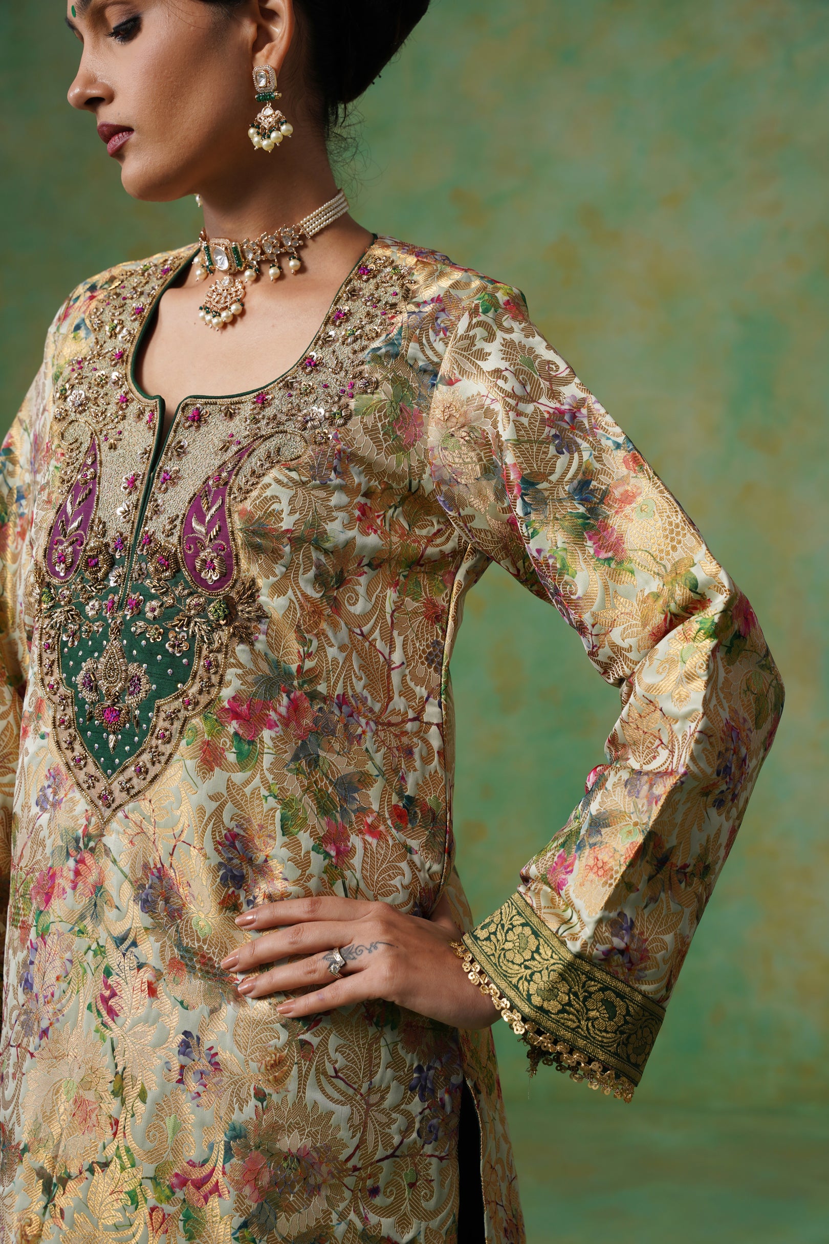 Tulsi Brocade Hand Embroidered Suit Set